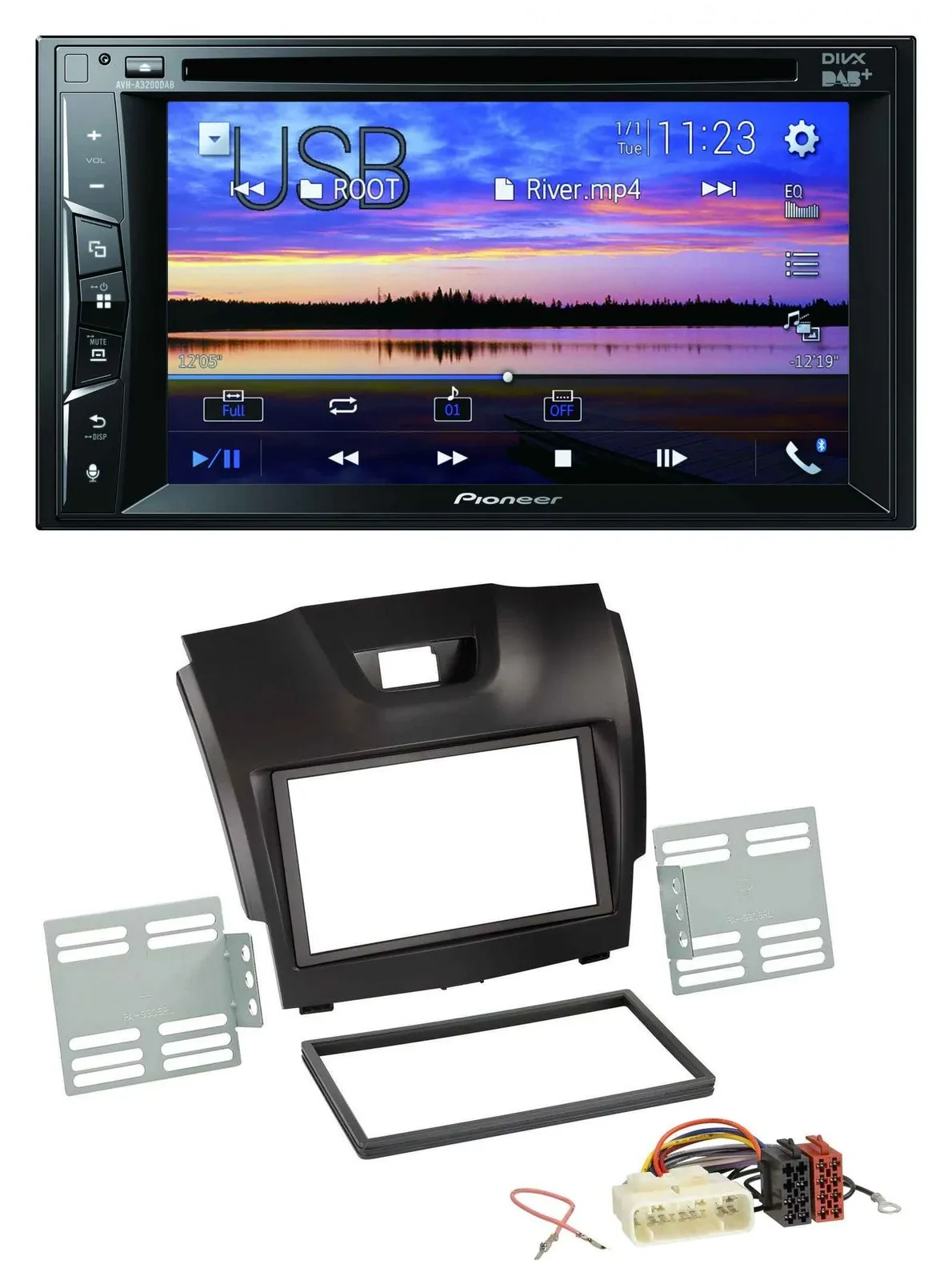 Pioneer Bluetooth 2DIN USB DVD DAB MP3 Autoradio für Isuzu D-Max ab 2012 dunkelg