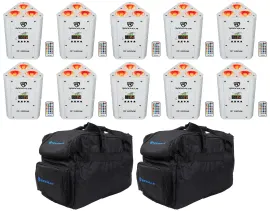 10 Rockville RF WEDGE WHITE RGBWA+UV Battery Wireless DMX Up Lights+Bags+Remotes