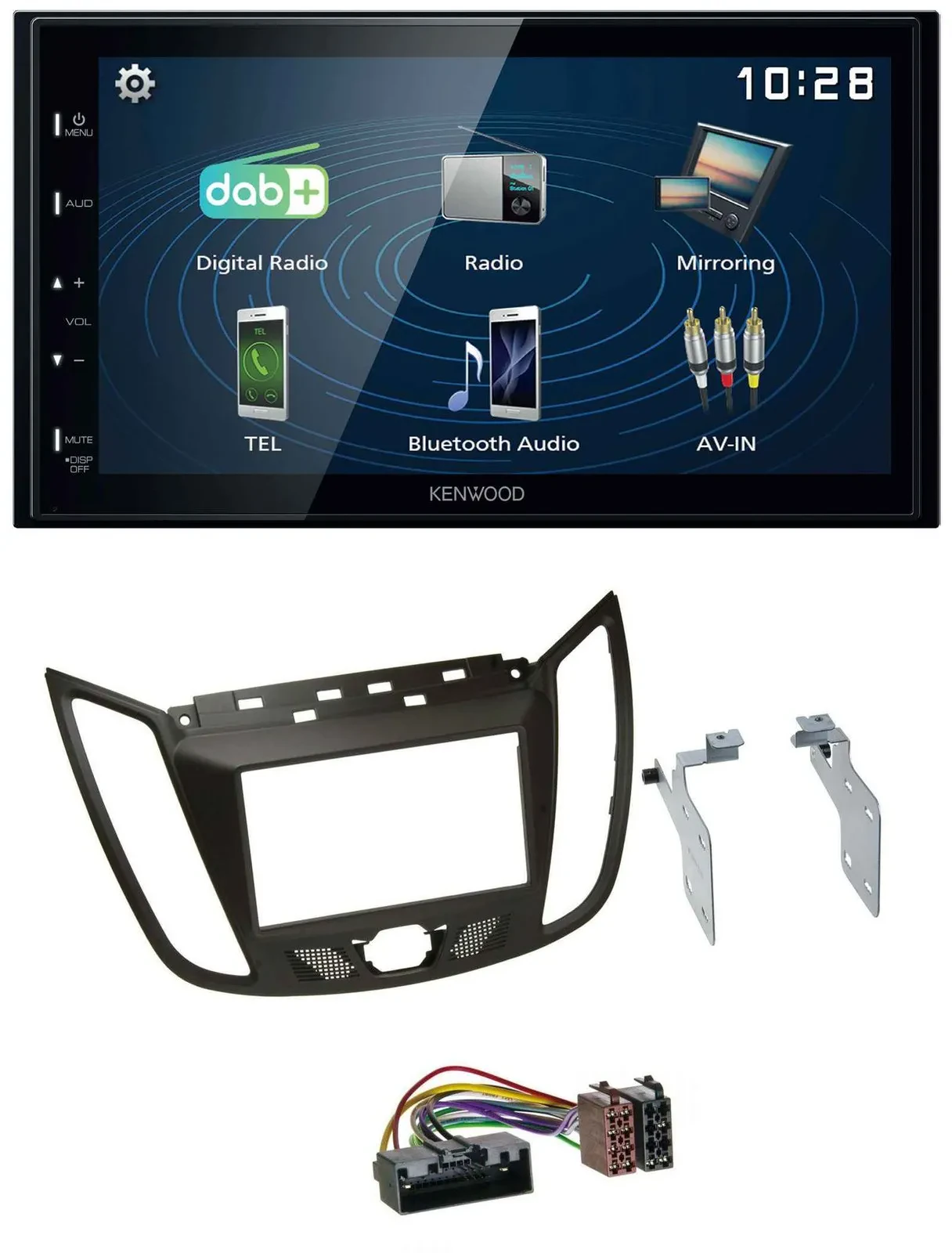 Kenwood 2DIN Bluetooth MP3 USB DAB Autoradio für Ford C-Max (ab 10) braun