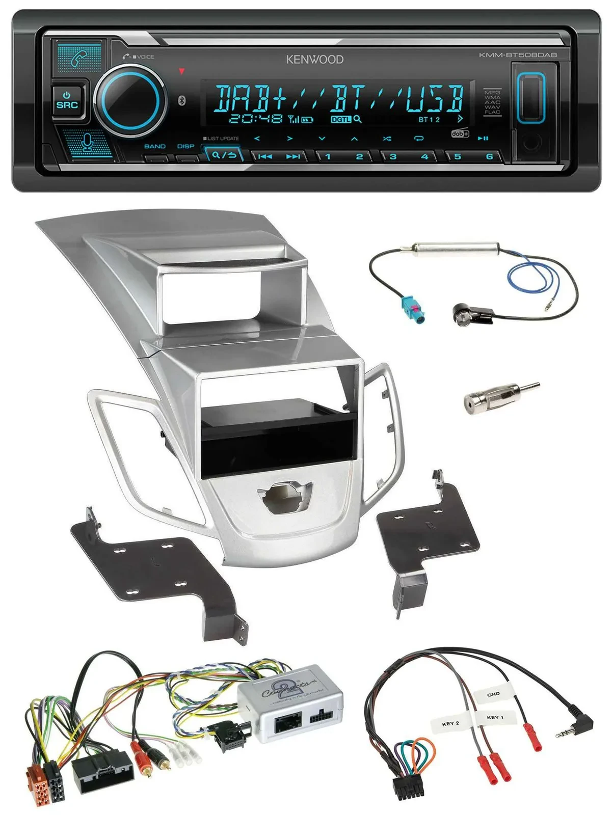 Kenwood Bluetooth Lenkrad DAB USB Autoradio für Ford Fiesta 2010-17 Display silb