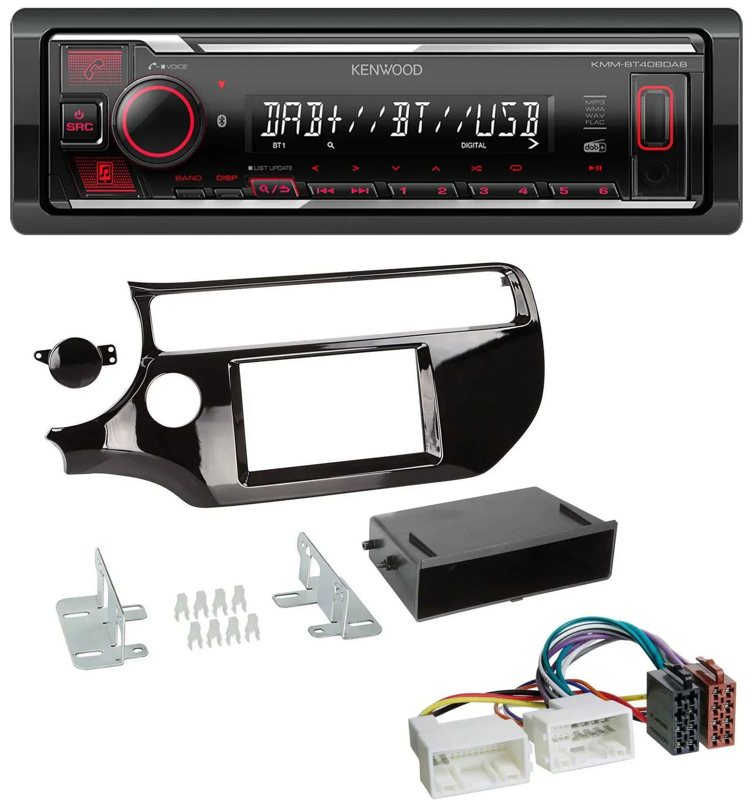 Kenwood MP3 Bluetooth USB DAB Autoradio für Kia Rio UB ab 2015 piano-schwarz