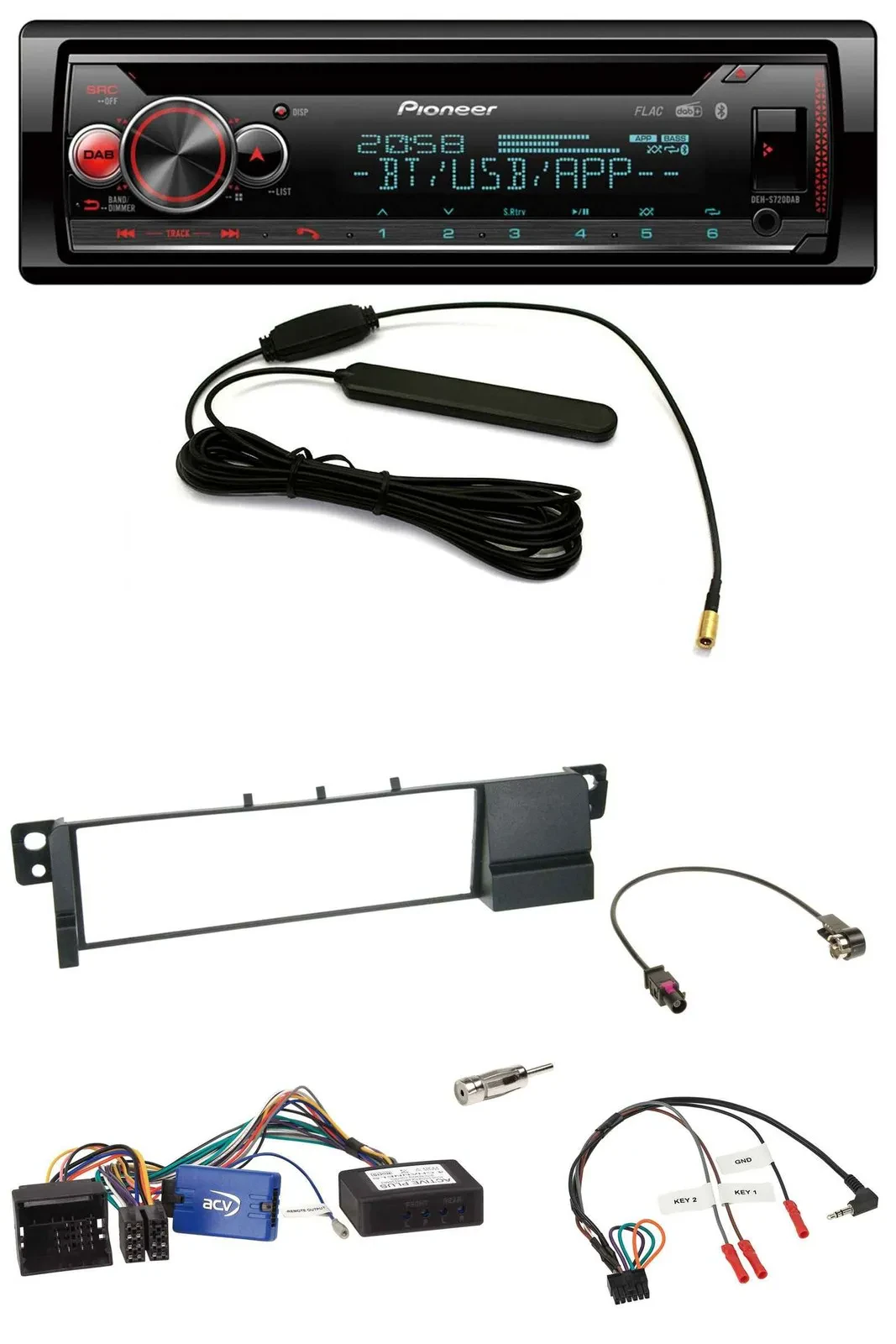 Автомагнитола Pioneer CD/USB/Bluetooth, DAB, поддержка управления на руле, для BMW 3 Series E46 (2001–2007), черный