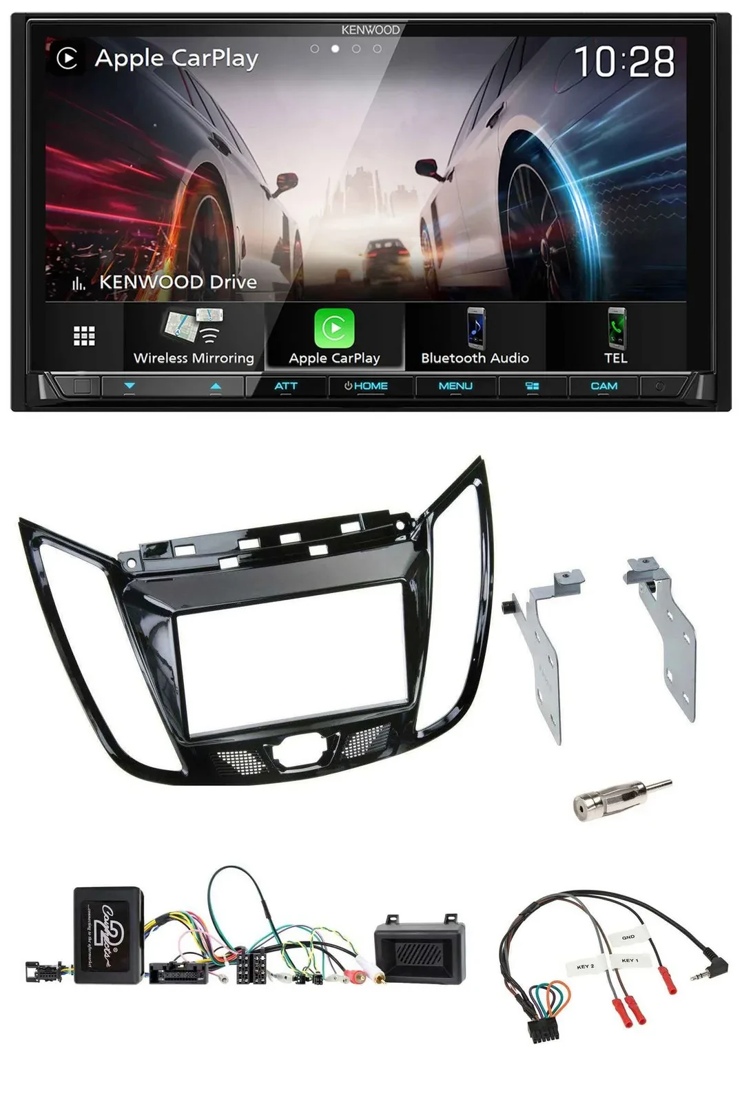 Автомагнитола для Ford C-Max/Kuga Kenwood 2DIN, USB, DAB, Bluetooth, чёрный глянцевый (piano black)