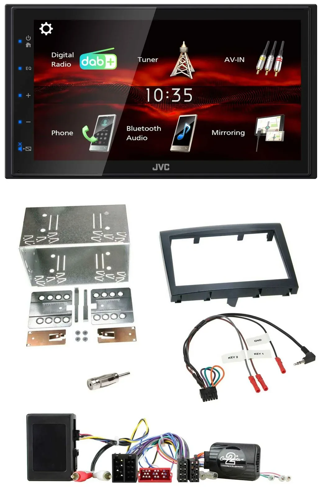Автомагнитола JVC 2DIN USB Bluetooth DAB для Porsche Boxster/911/Cayman, черная, с поддержкой управления с руля