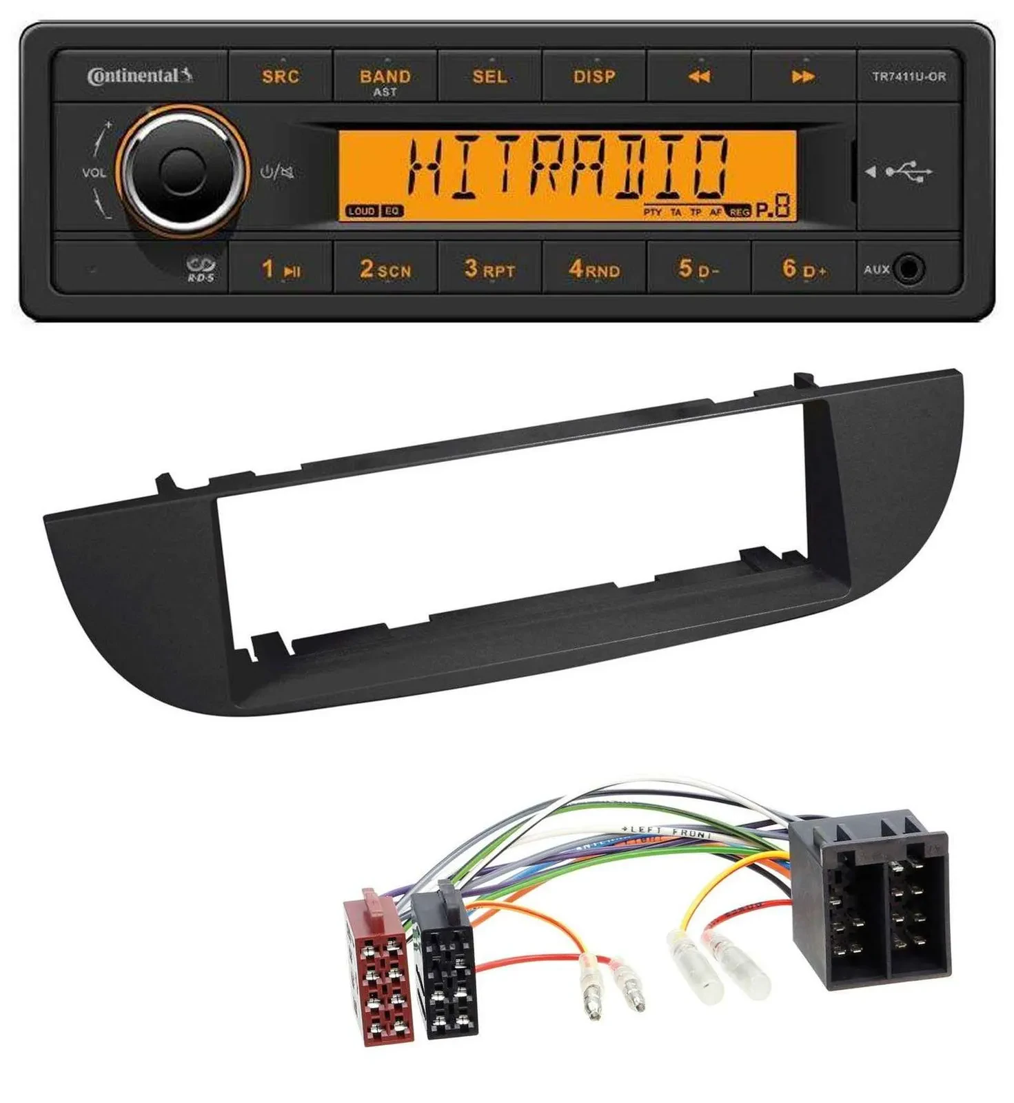 Continental 1DIN USB AUX MP3 Autoradio für Fiat 500 (ab 2007) - schwarz