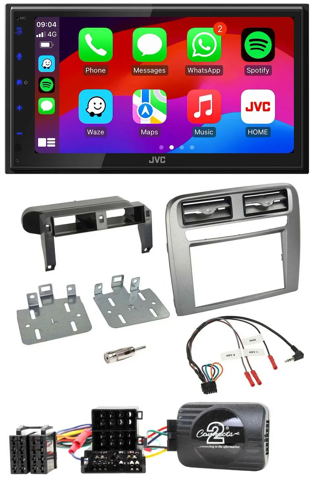 JVC Bluetooth USB Lenkrad 2DIN DAB Autoradio für Fiat GrandePunto 05-06 anthrazi
