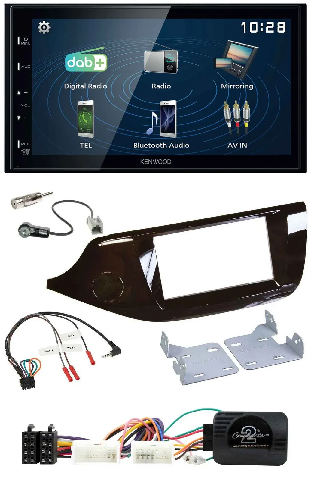 Автомагнитола для Kia Ceed (с 2012) Kenwood 2DIN Bluetooth USB DAB глянцевая совместима с кнопками на руле