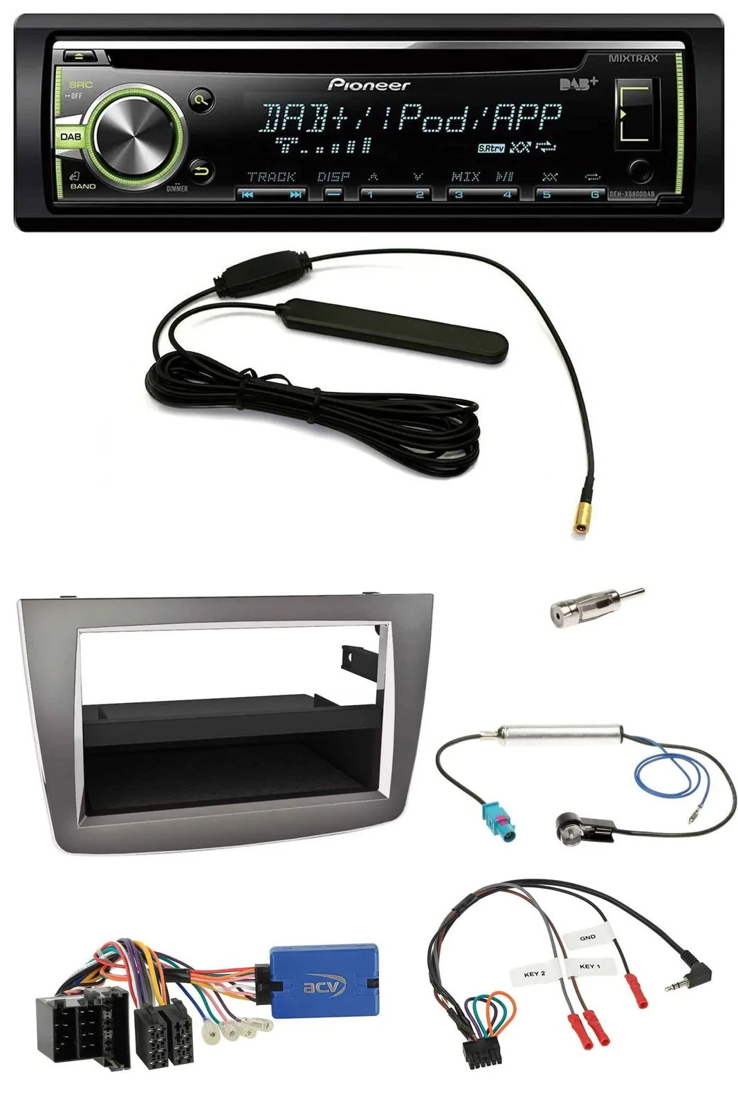 Автомагнитола Pioneer MP3 USB CD DAB для Alfa Romeo MiTo 955 (2013–2018), серебристая, с поддержкой кнопок на руле, ISO