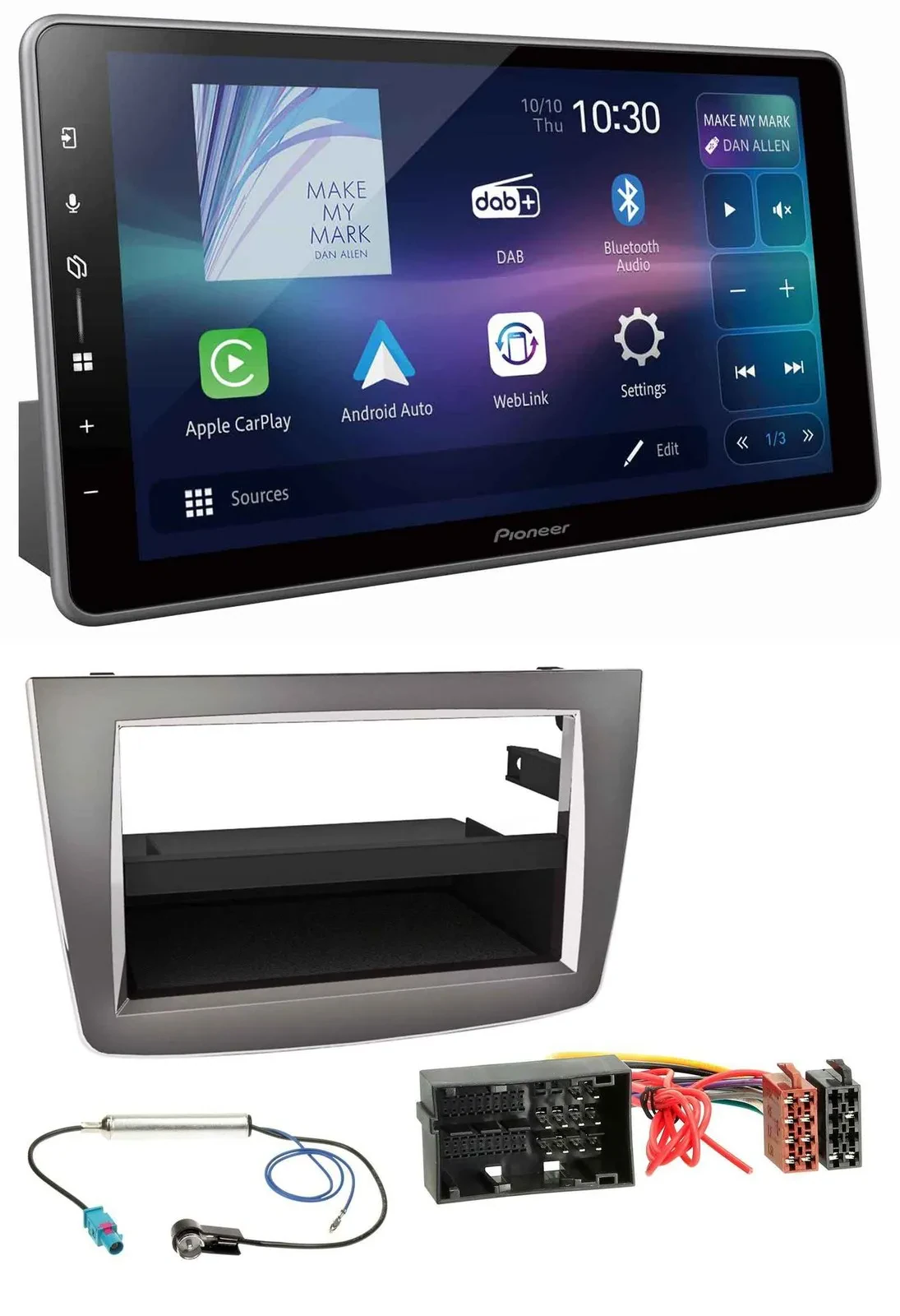 Автомагнитола для Alfa Romeo Mito Pioneer Bluetooth, USB, DAB, MP3, серебристая