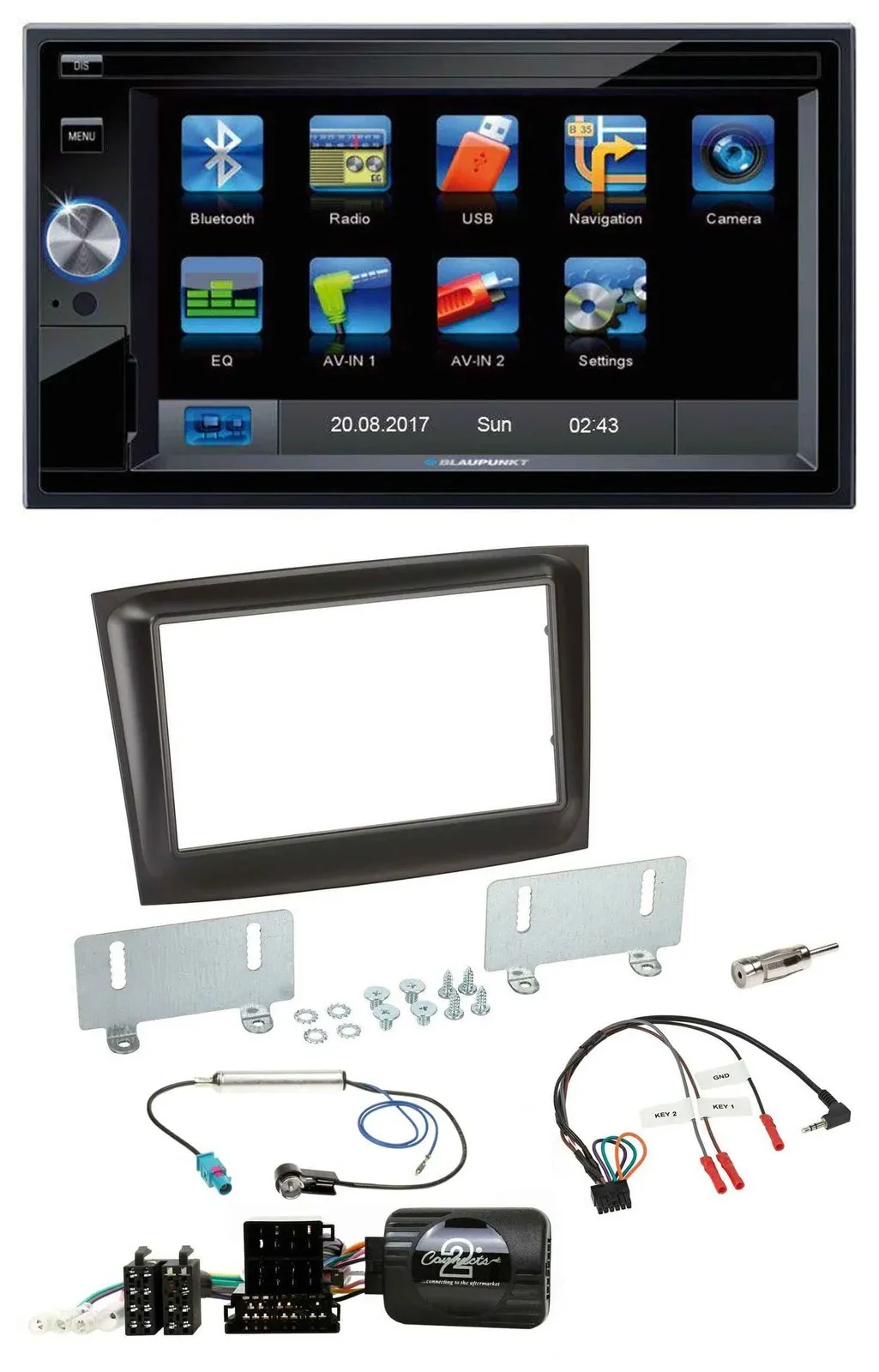 Blaupunkt SD USB TMC Bluetooth 2DIN Lenkrad Navigation für Fiat Doblo ISO Can-Bu