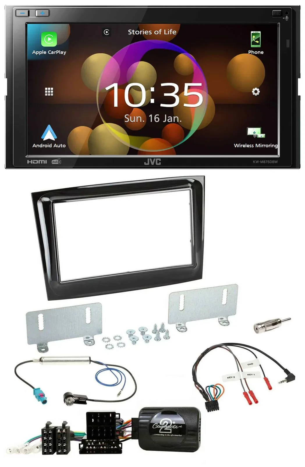 JVC DAB Lenkrad 2DIN Bluetooth USB Autoradio für Fiat Doblo VDO ab 2015 piano