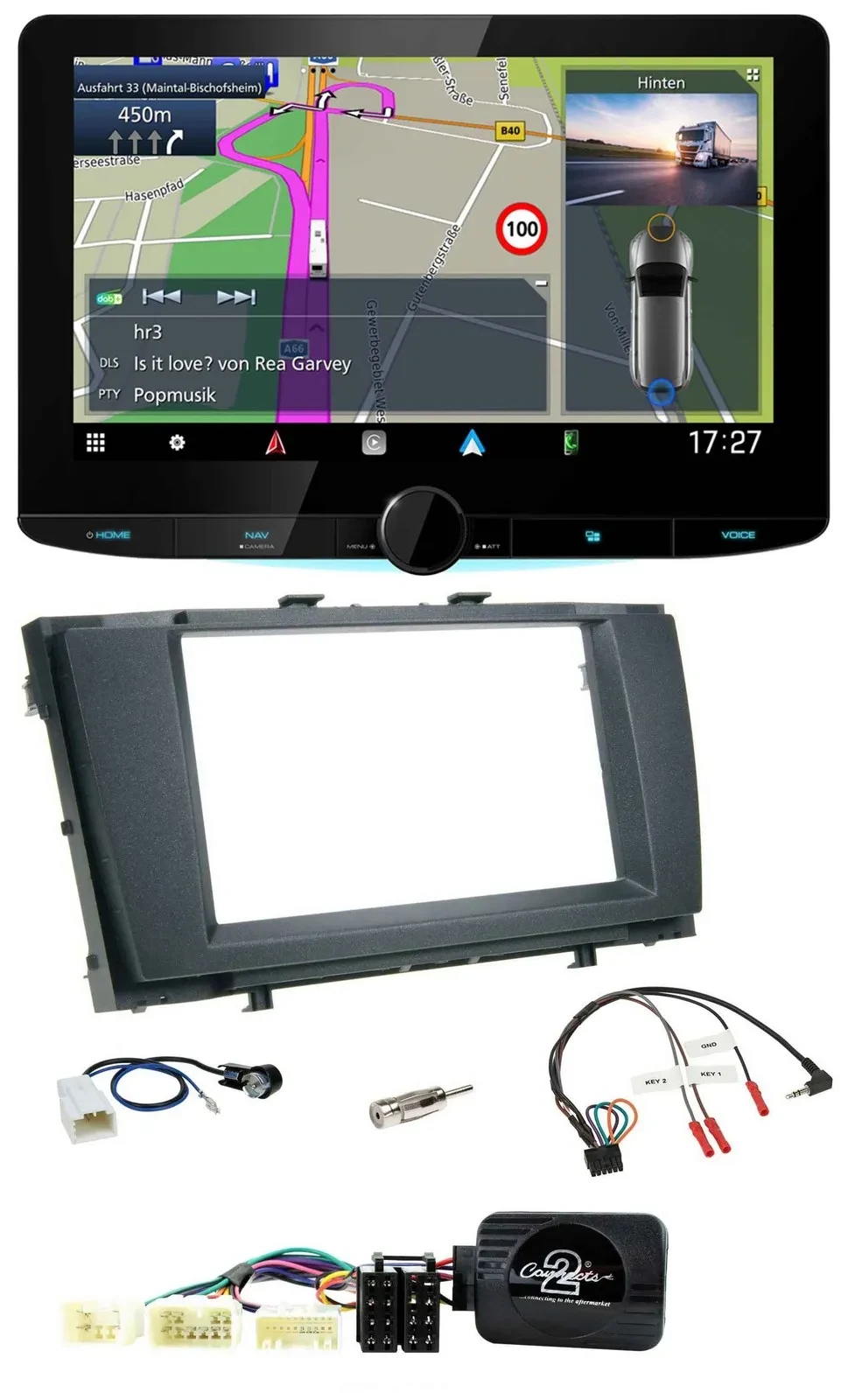 Kenwood Bluetooth DAB TMC 2DIN Lenkrad USB Navigation für Toyota Avensis 2009-20