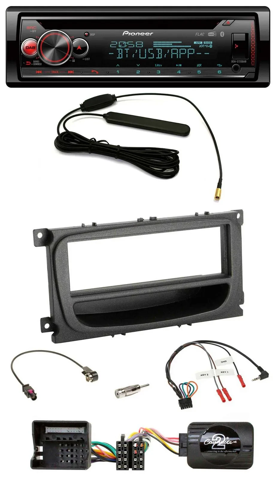 Автомагнитола Pioneer CD, USB, Bluetooth, DAB, совместима с кнопками на руле, для Ford Mondeo/S-Max (2007–2014), черная