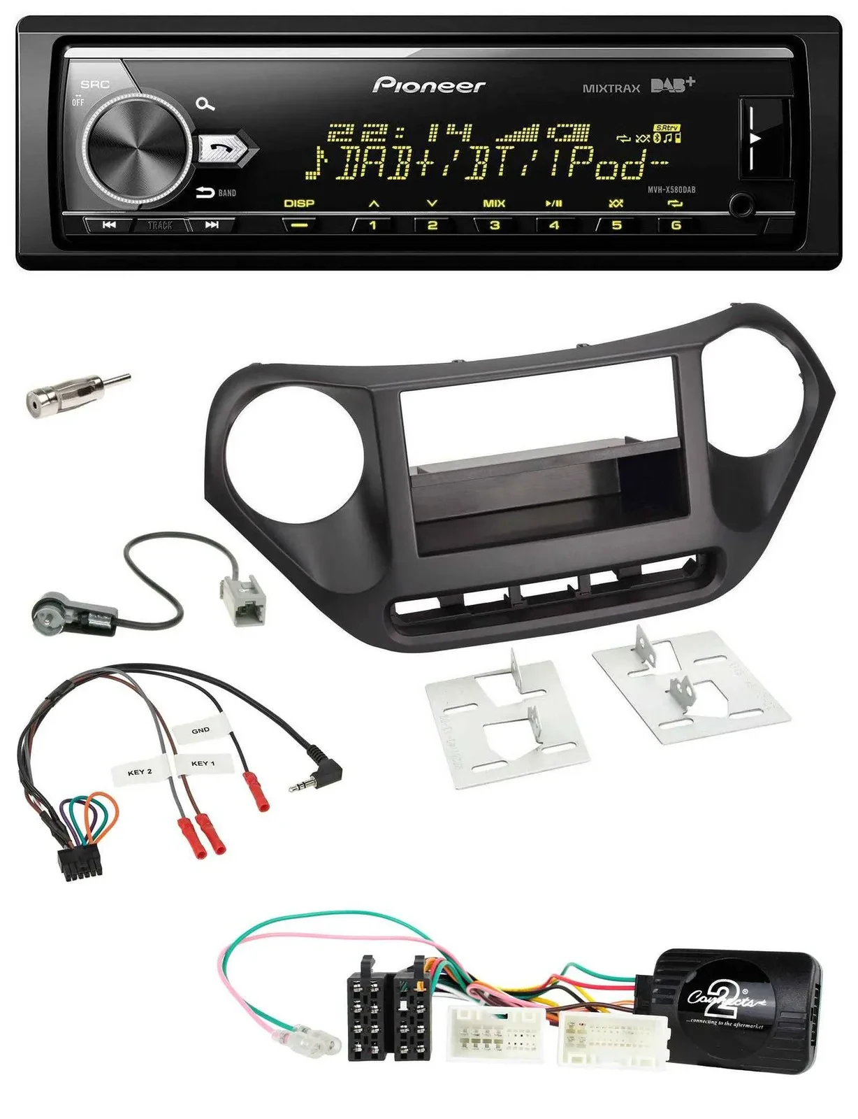Автомагнитола для Hyundai i10 Pioneer Bluetooth, USB, DAB, черный