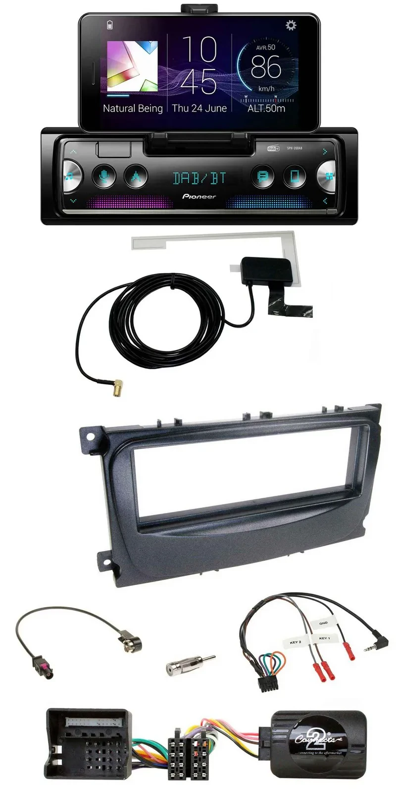 Автомагнитола Pioneer DAB, Bluetooth, USB, совместимая с управлением на руле, для Ford Focus/C-Max/Galaxy (с 2007)