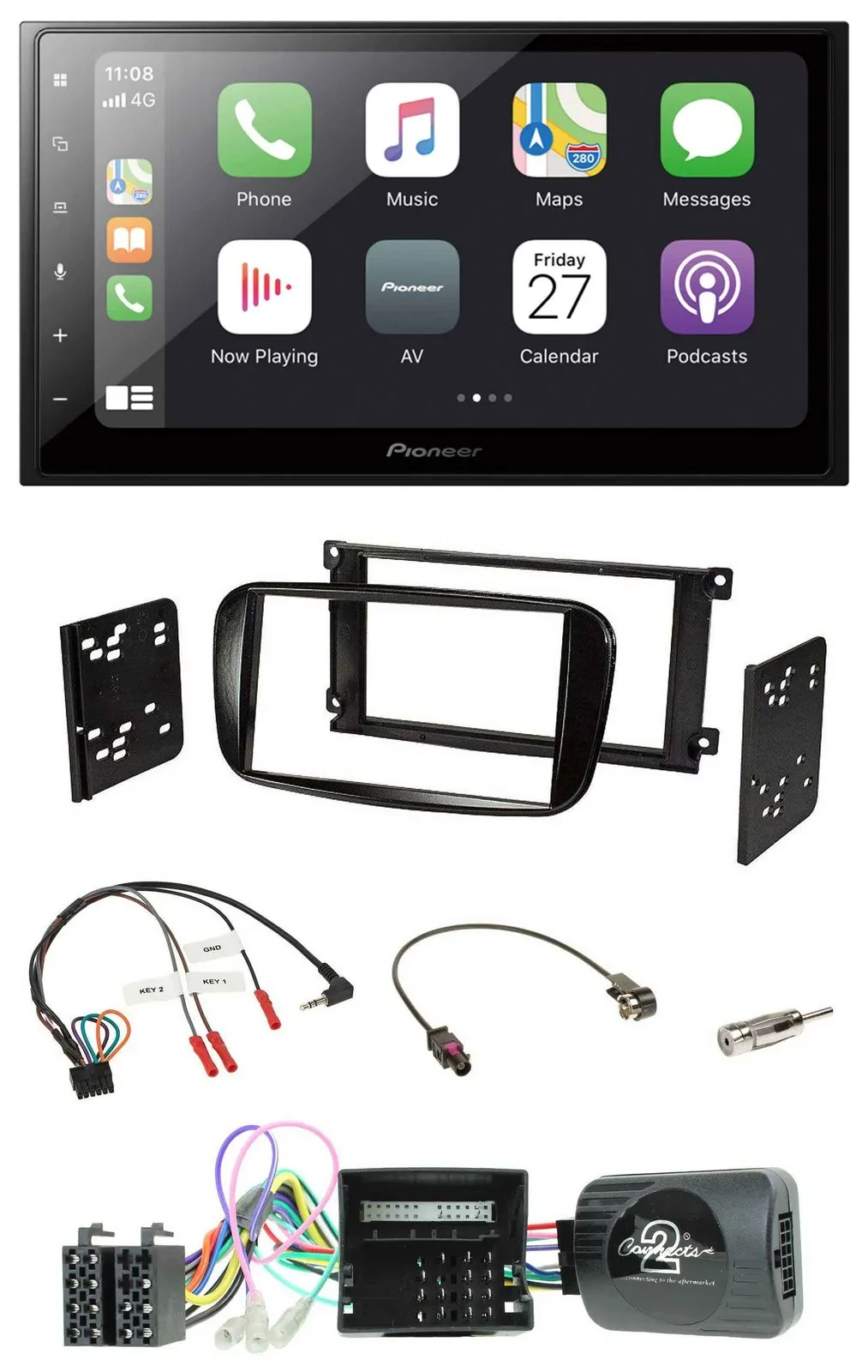 Pioneer Lenkrad Bluetooth DAB 2DIN USB Autoradio für Ford Mondeo S-Max glänzend