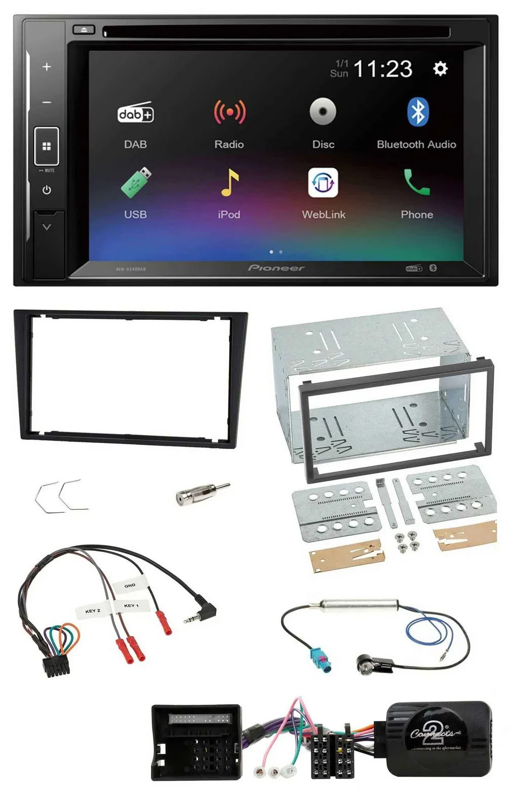 Pioneer Bluetooth Lenkrad USB 2DIN DAB DVD Autoradio für Opel Corsa C Tigra Vect