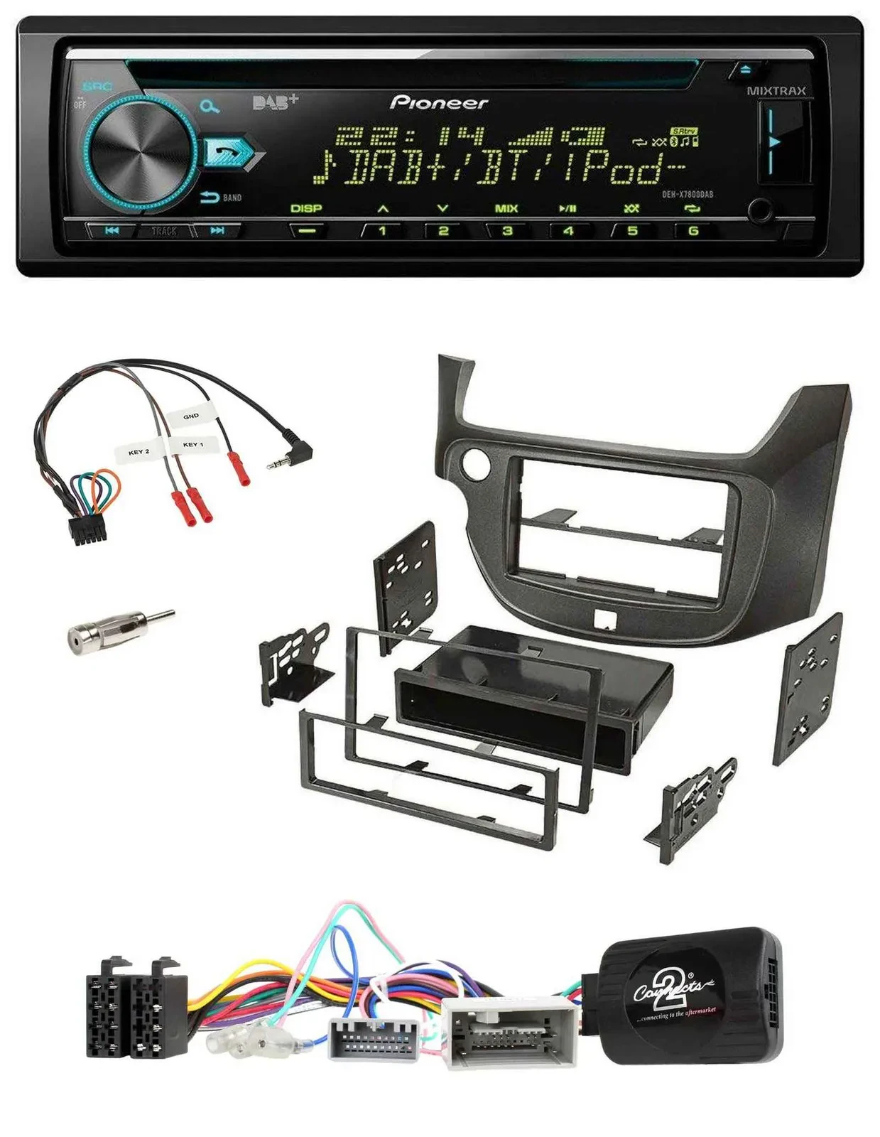 Автомагнитола для Honda Jazz (с 2014) Pioneer DAB, CD, USB, Bluetooth, тёмно-серая, поддержка кнопок на руле