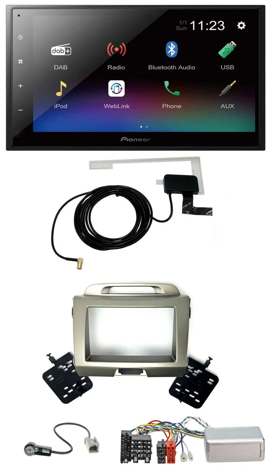 Автомагнитола для Kia Sportage 3 (2010–2015) Pioneer 2DIN, DAB, Bluetooth, USB