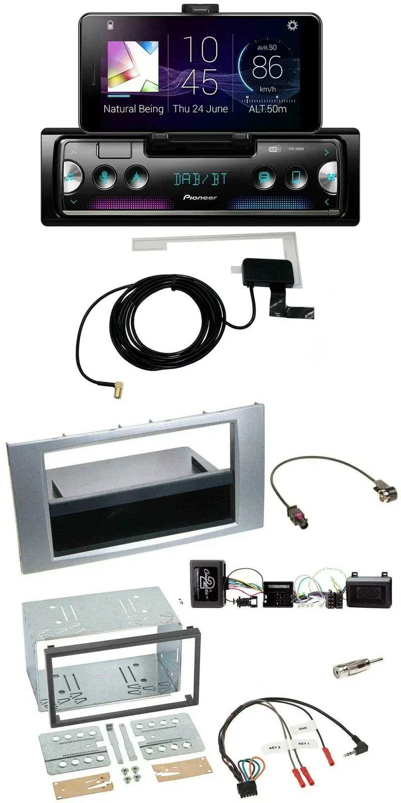 Автомагнитола для Ford Kuga (2008–2012) Pioneer DAB, Bluetooth, USB, серебристая