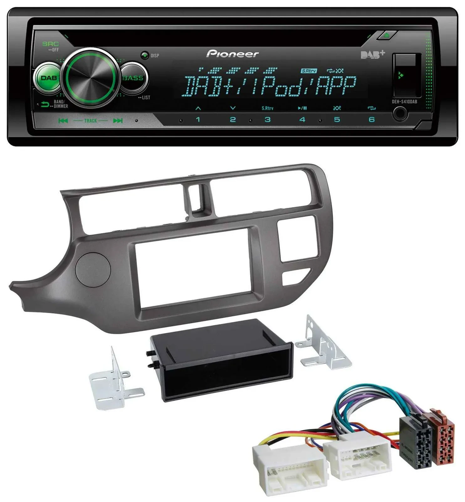 Pioneer USB MP3 DAB AUX CD Autoradio für Kia Rio UB 2011-2014 anthrazit