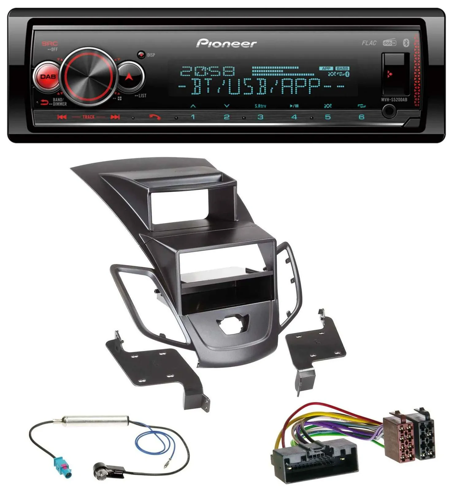 Pioneer Bluetooth USB MP3 DAB Autoradio für Ford Fiesta 10-17 Display schwarz