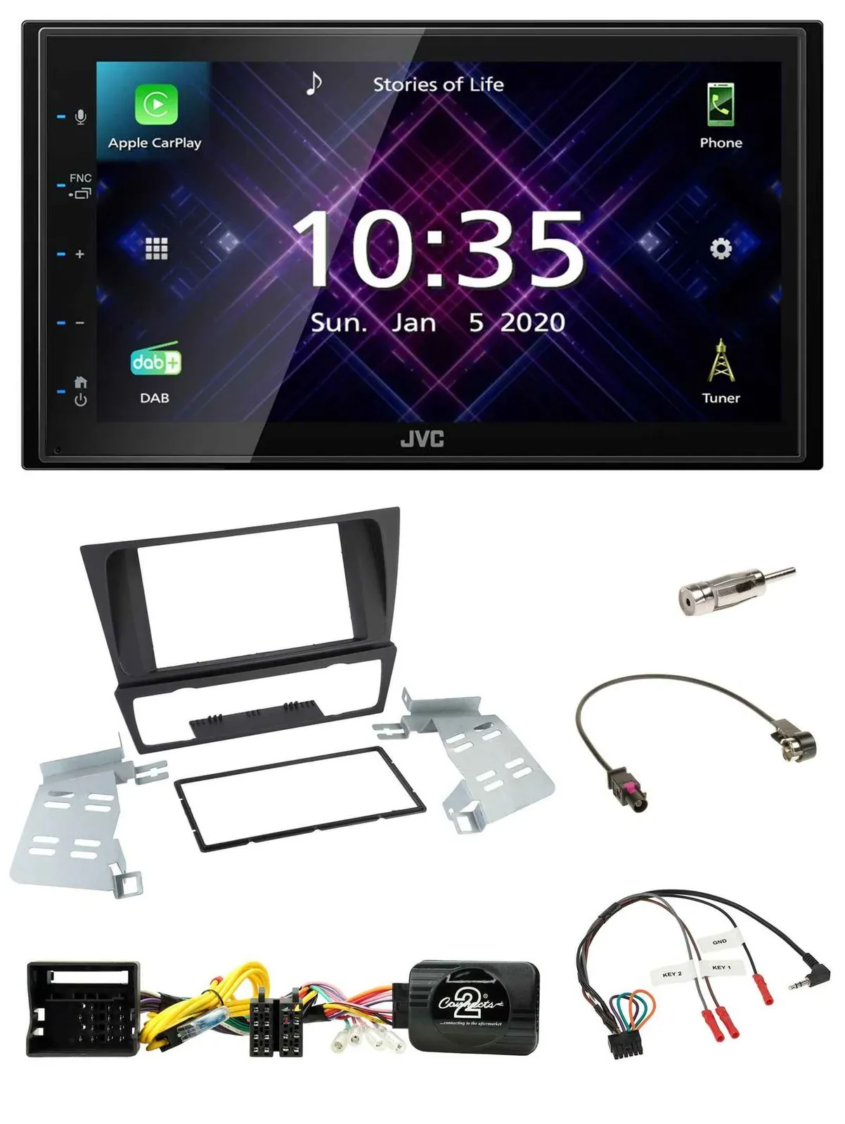 JVC DAB 2DIN Lenkrad Bluetooth USB Autoradio für BMW 3er E92 E93 E90 E91 ohne PD