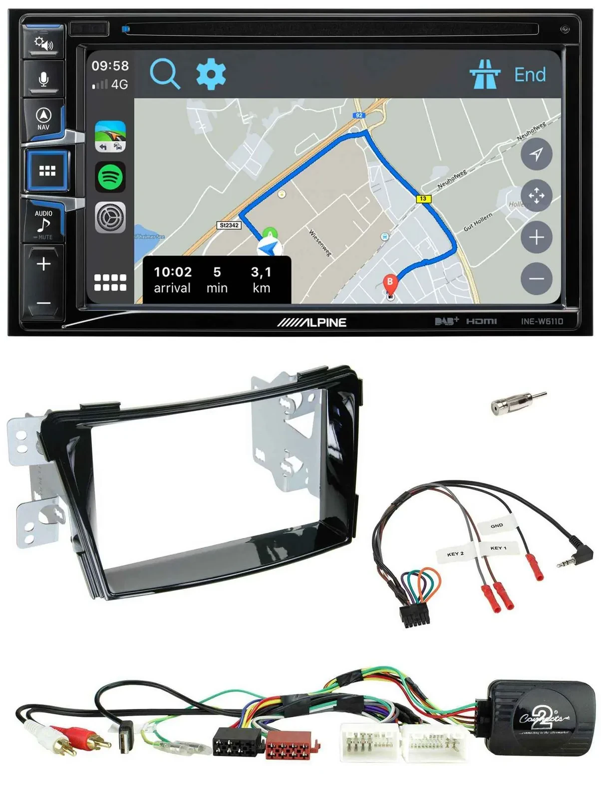 Alpine DAB TMC Bluetooth 2DIN USB Lenkrad Navigation für Hyundai i40 11-19 USB A