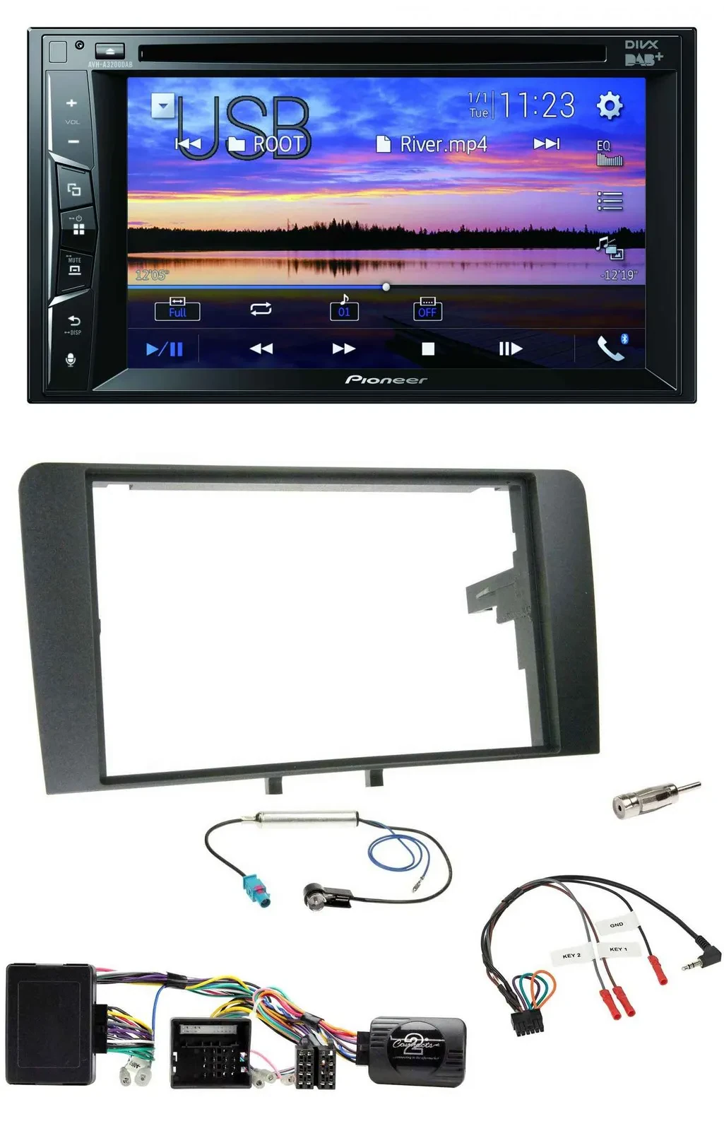 Автомагнитола Pioneer 2DIN Bluetooth USB DVD DAB для Audi A3 8P (2003–2012) с поддержкой управления на руле