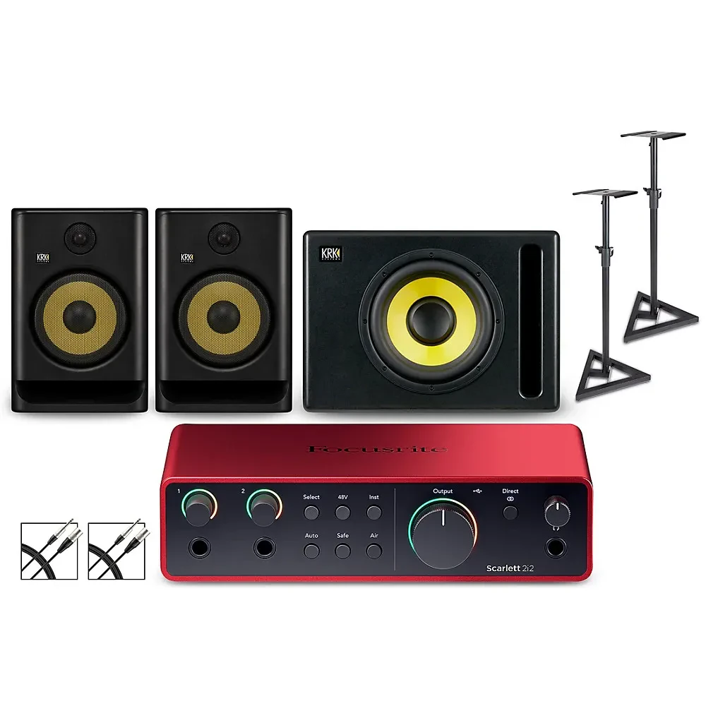 Focusrite 2i2 Gen4 w/KRK ROKIT G5 Monitors/Subwoofer/Stands/Cables ROKIT 8