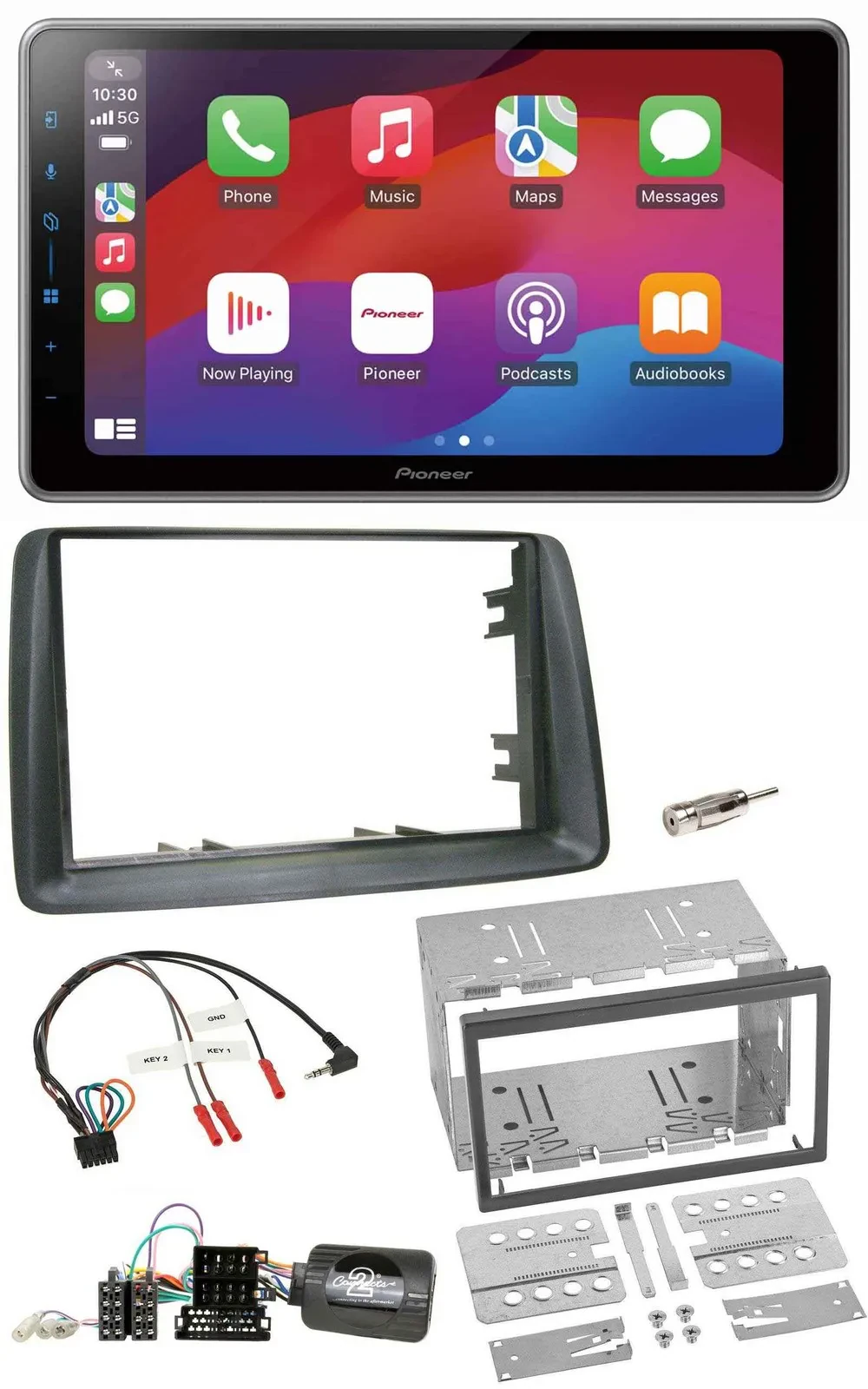 Pioneer Lenkrad USB DAB Bluetooth 2DIN Autoradio für Fiat Panda 2007-2012 grau