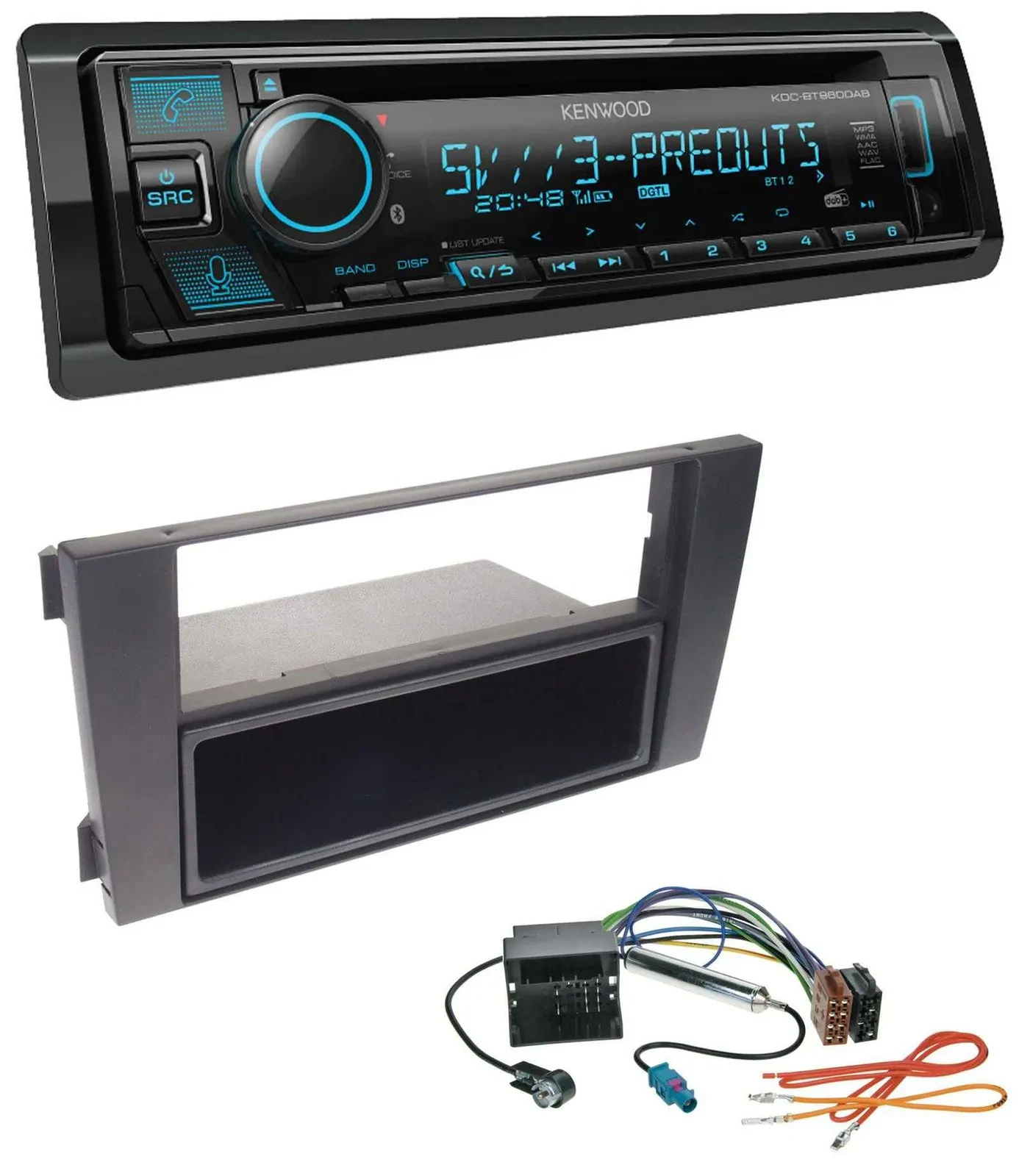 Kenwood Bluetooth USB CD MP3 DAB Autoradio für Audi A6 01-05 C5 Symphony Quadloc