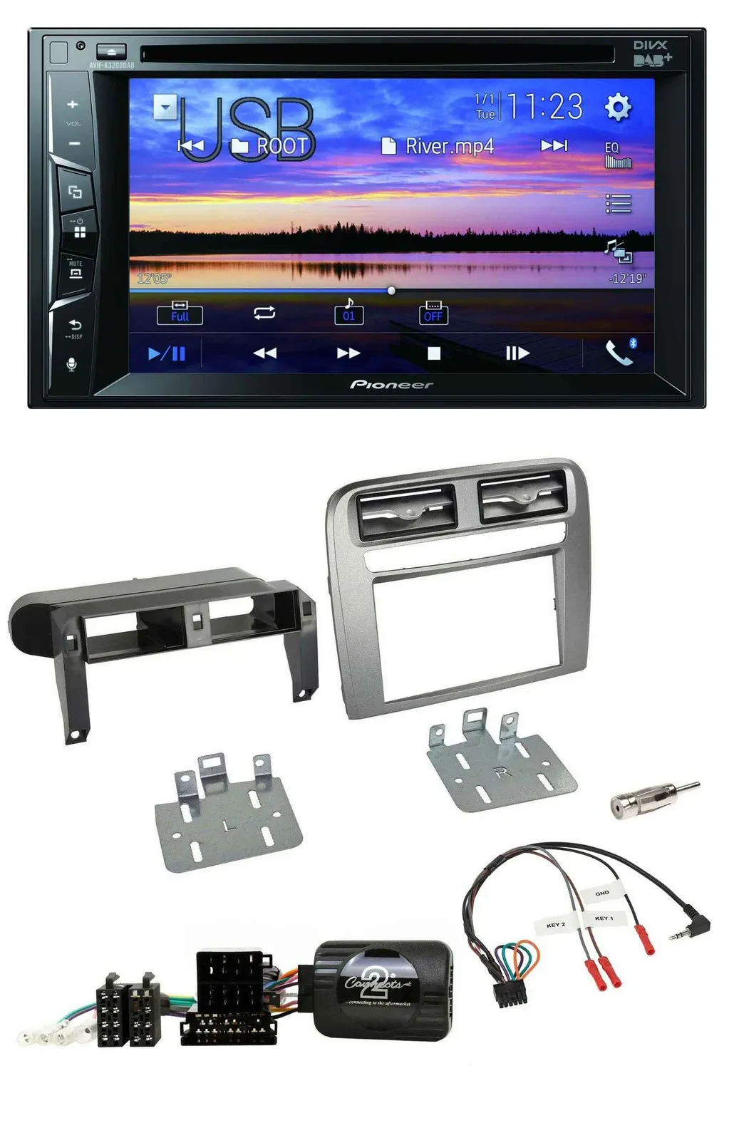 Pioneer Bluetooth 2DIN USB DVD DAB Lenkrad Autoradio für Fiat Grande Punto anthr