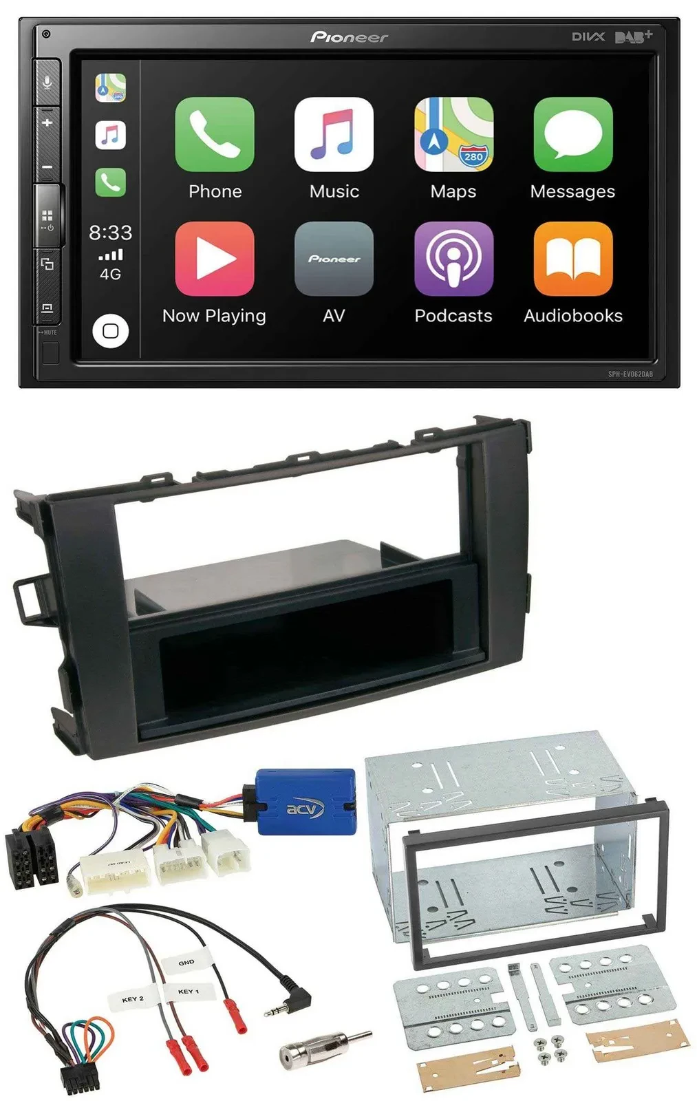 Pioneer USB Lenkrad DAB 2DIN Bluetooth Autoradio für Toyota Auris 2011-2012 schw