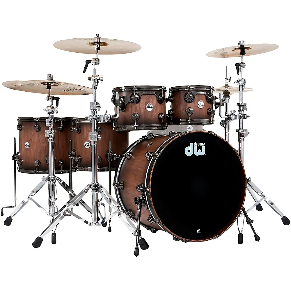 DW Pure Walnut 5-Piece Drum Shell Pack - Satin Quick Ebony Burst