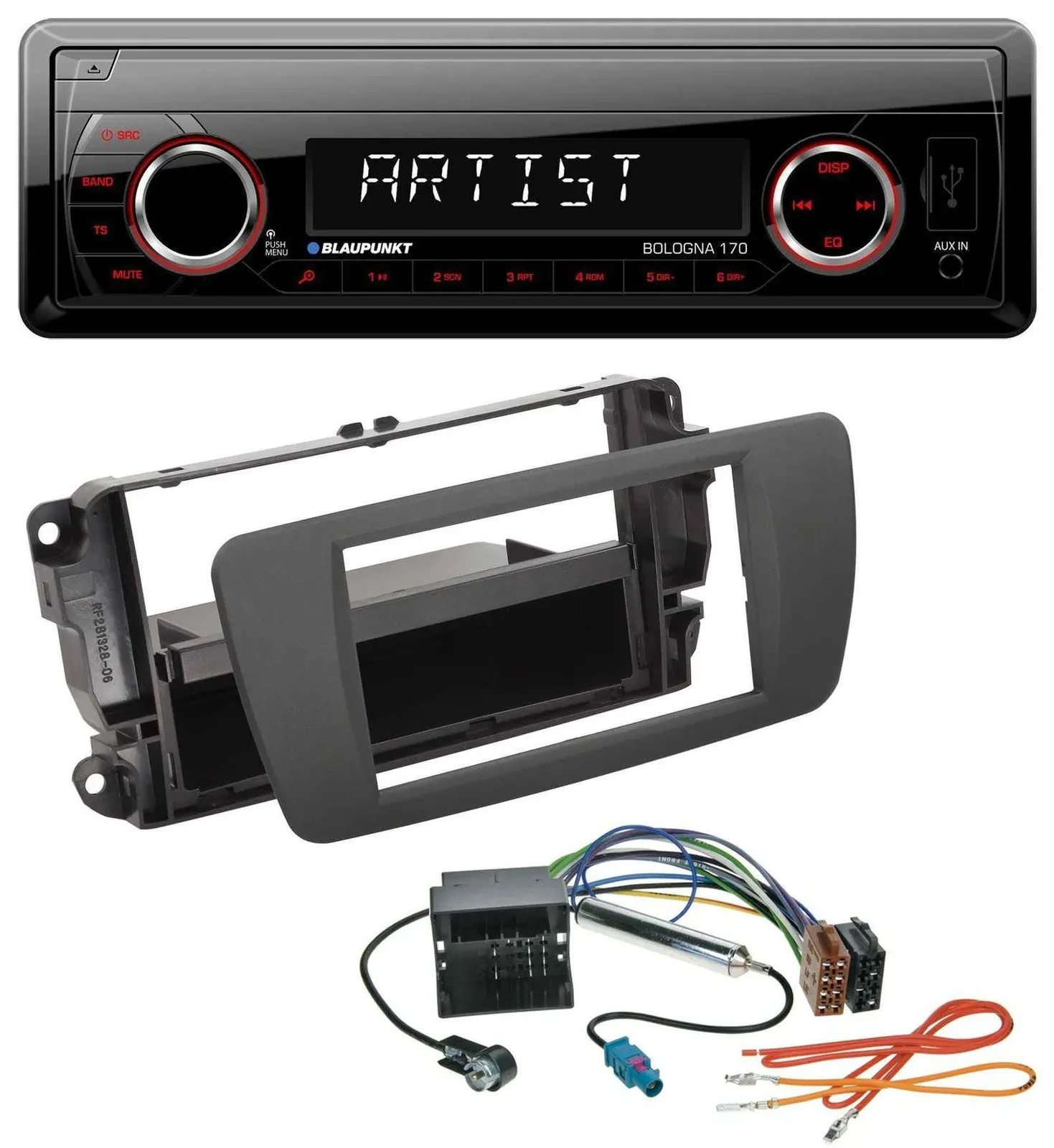 Blaupunkt SD USB 1DIN MP3 AUX Autoradio für Seat Ibiza (ab 12) - tuam grey