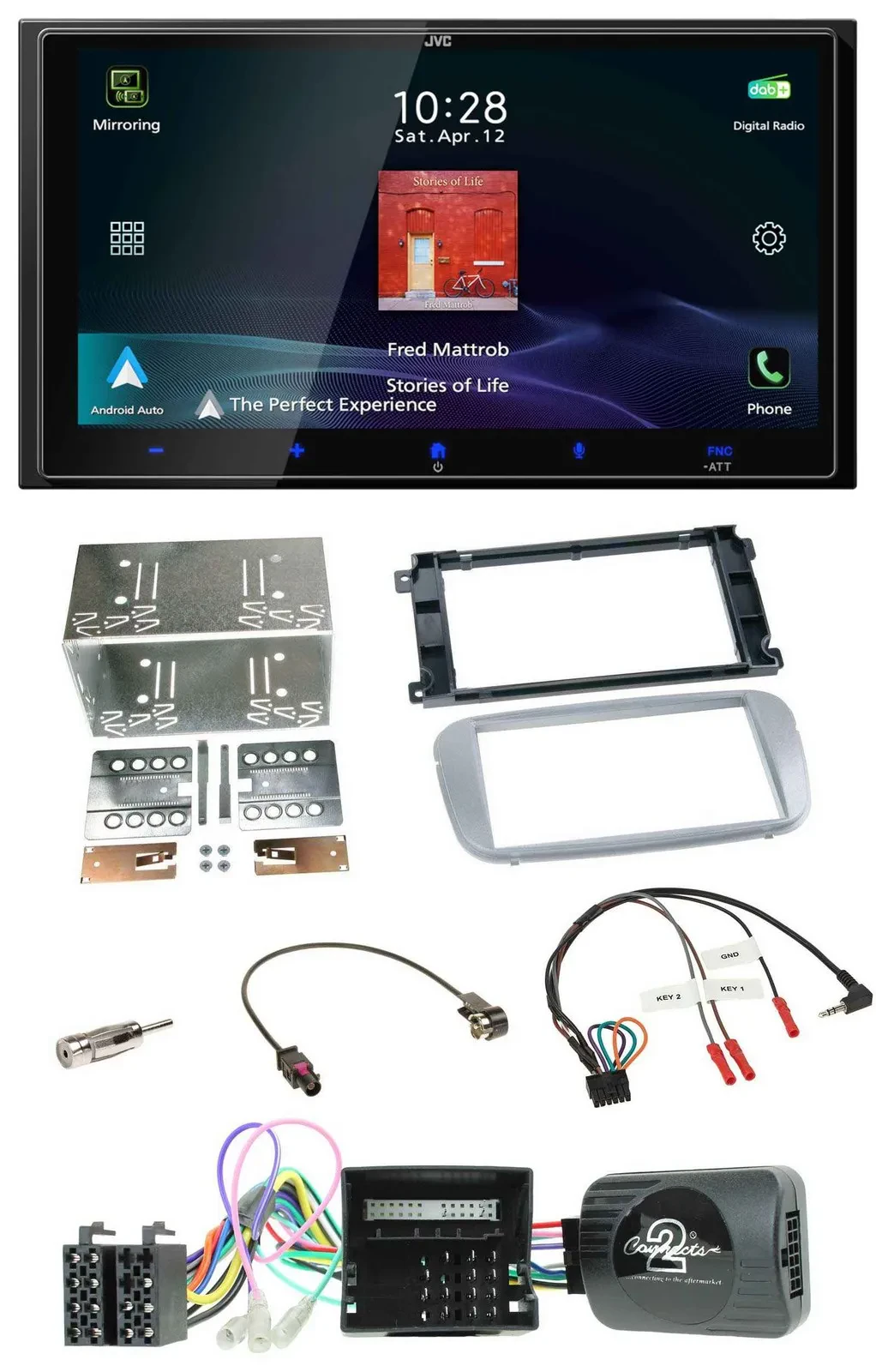 JVC USB Bluetooth 2DIN DAB Lenkrad Autoradio für Ford Mondeo S-Max Profi silber