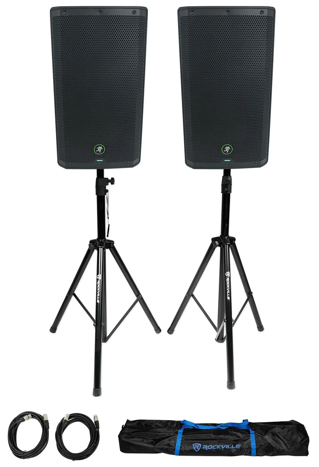 (2) Mackie Thrash212 GO 12" Bluetooth Rechargeable DJ PA Speakers+Stands+Cables