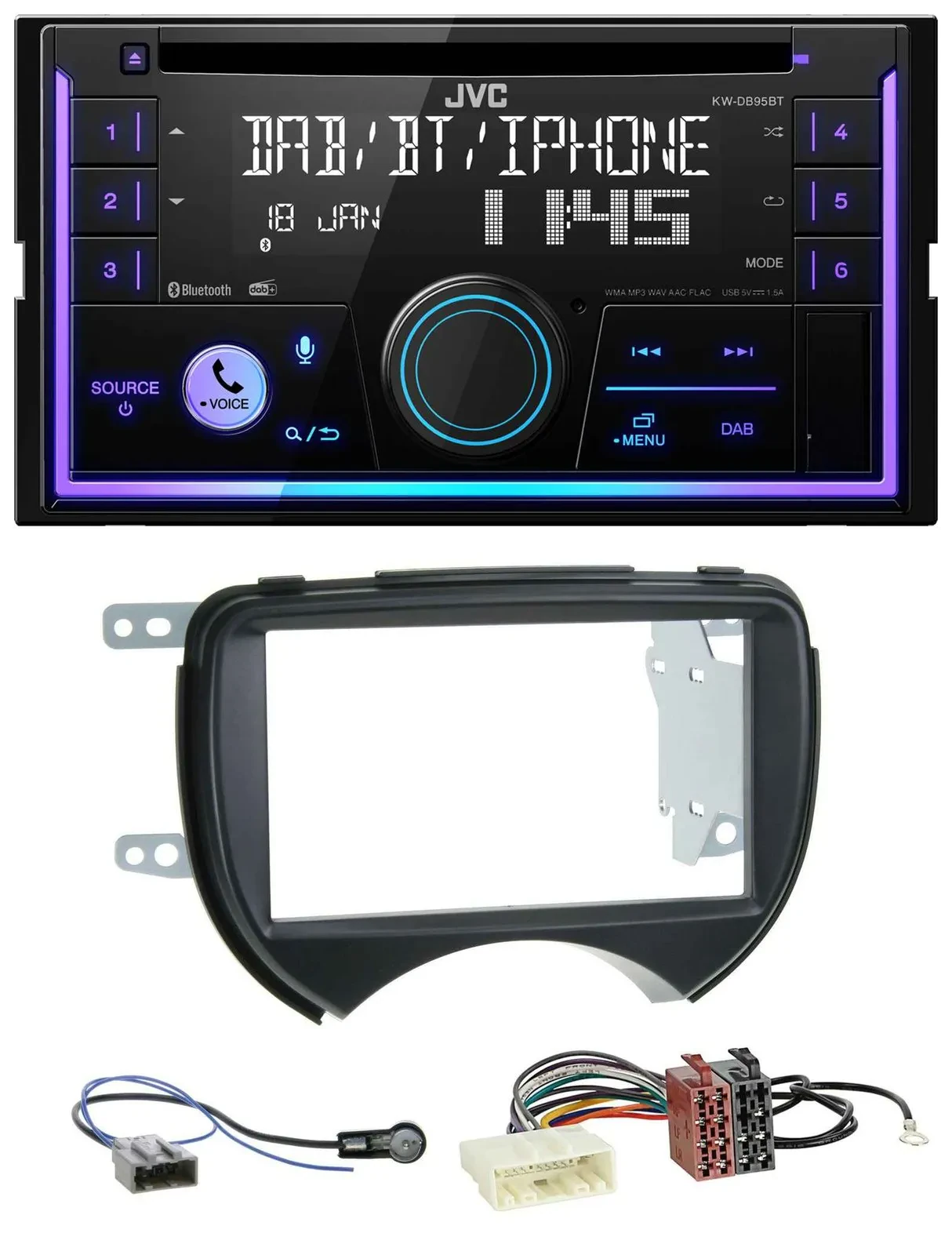 Автомагнитола JVC 2-DIN, DAB, Bluetooth, CD, MP3, USB, черная, для Nissan Micra 2010–2013