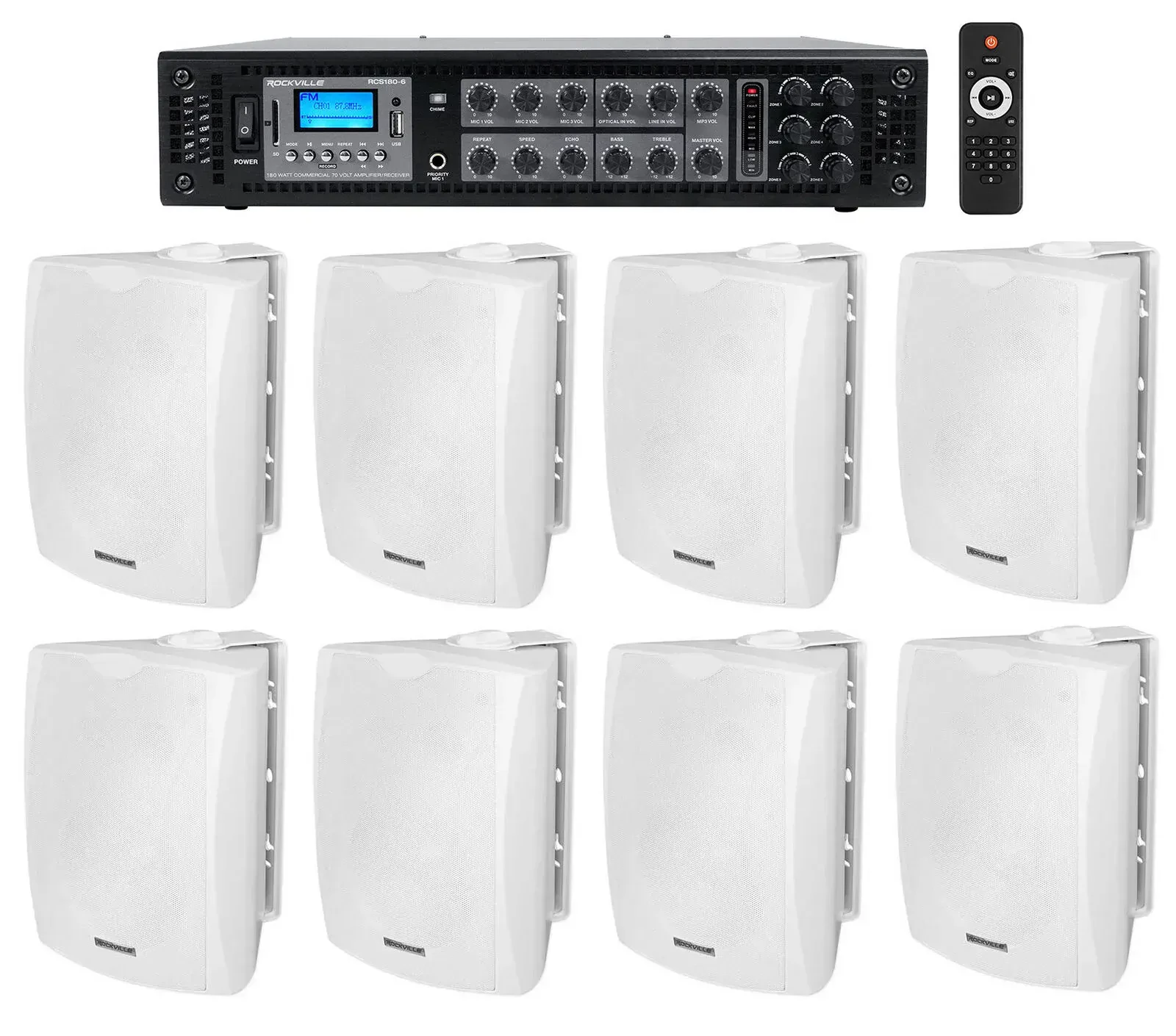 Настенная акустика Rockville RCS180-6+(8) WET-6W White с усилителем (8 штук)