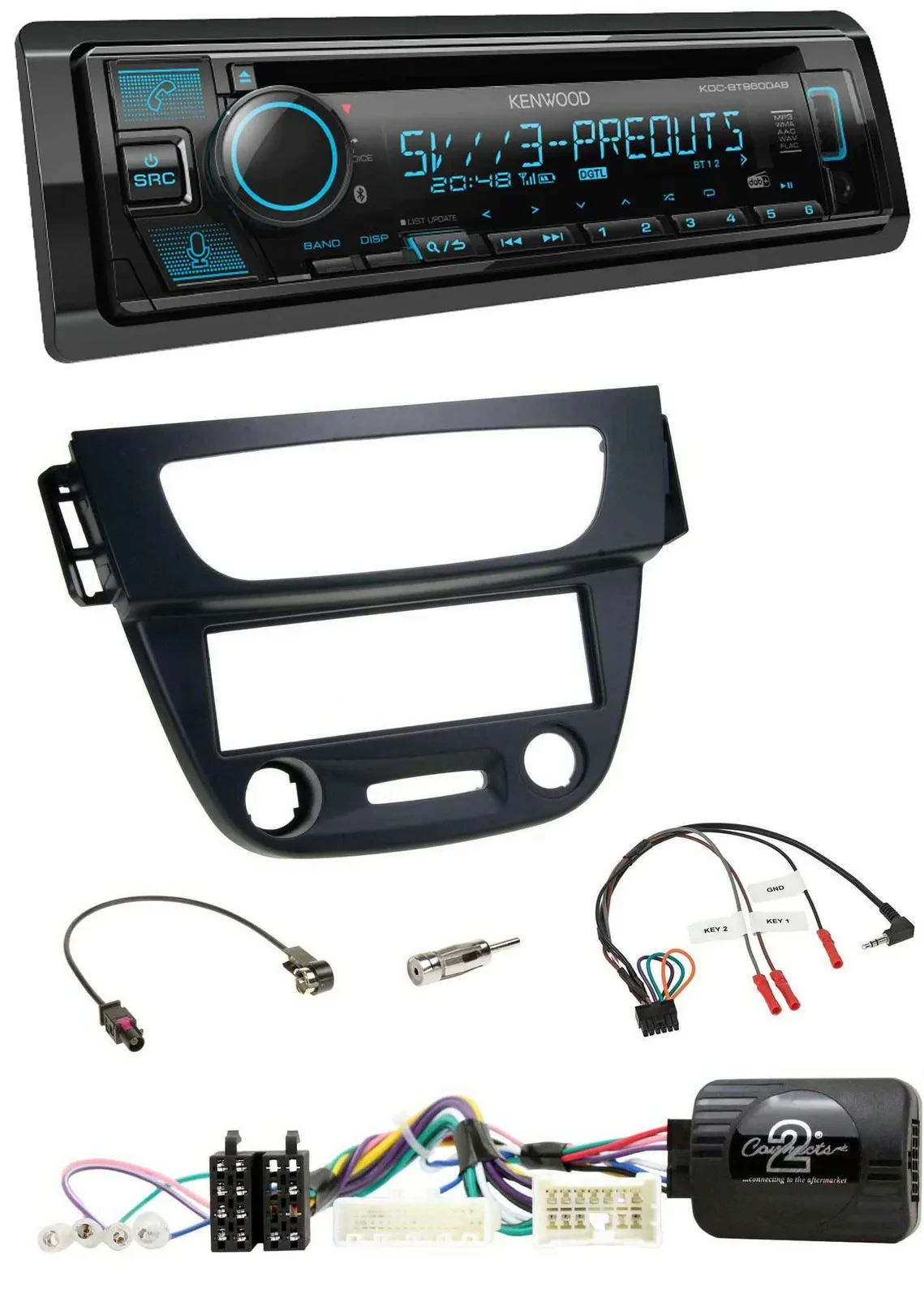 Kenwood Bluetooth USB CD Lenkrad DAB Autoradio für Renault Megane Fluence 2012-2