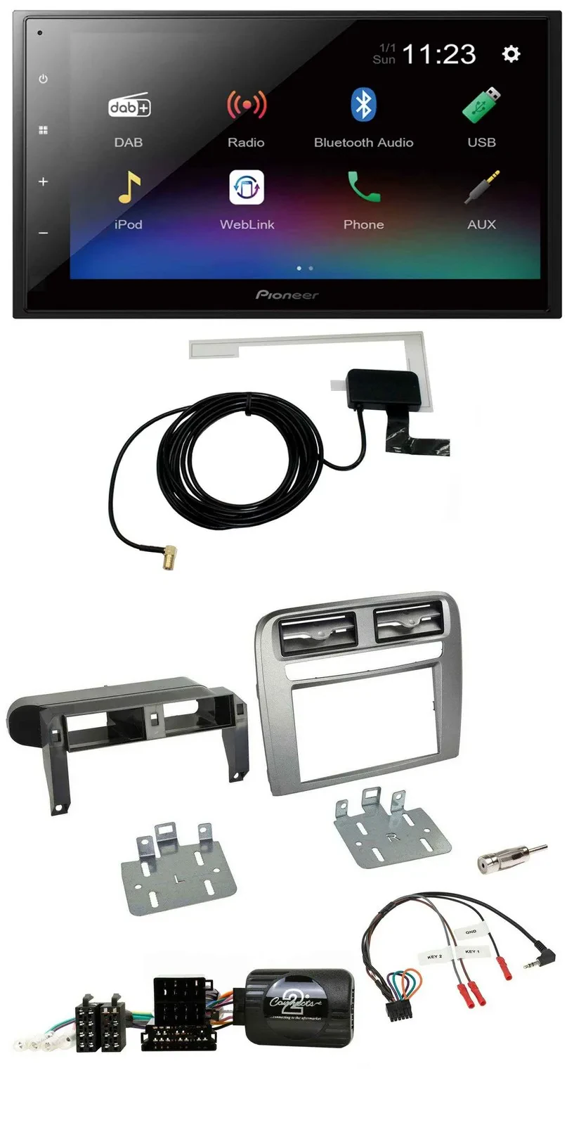 Автомагнитола для Fiat Grande Punto Pioneer 2-DIN, DAB, Bluetooth, USB, поддержка кнопок на руле, антрацит