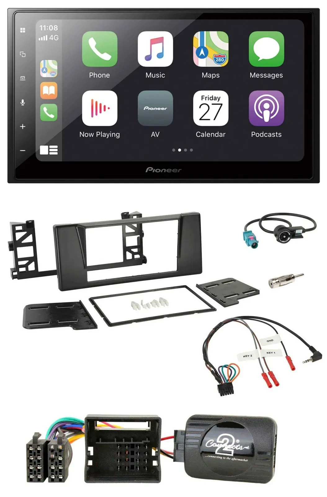 Pioneer Lenkrad Bluetooth DAB 2DIN USB Autoradio für BMW 5er E39 01-04 Aktivsyst