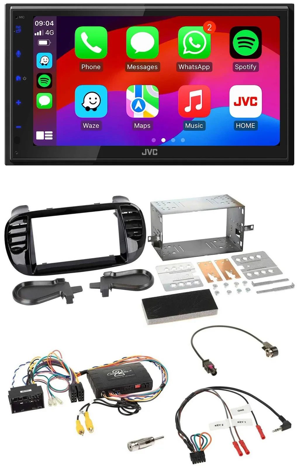 JVC Bluetooth USB Lenkrad 2DIN DAB Autoradio für Fiat 500 2014-2015 schwarz