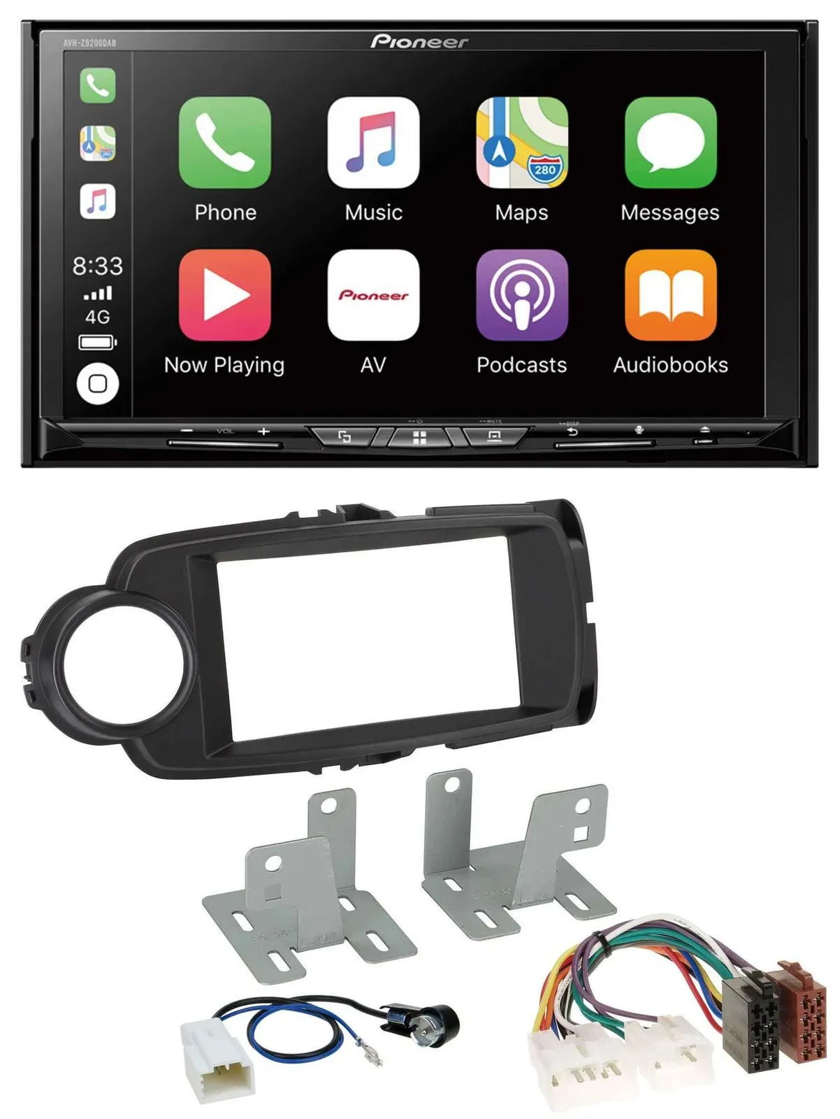 Автомагнитола для Toyota Yaris Pioneer 2-DIN MP3 USB DAB DVD Bluetooth, черный