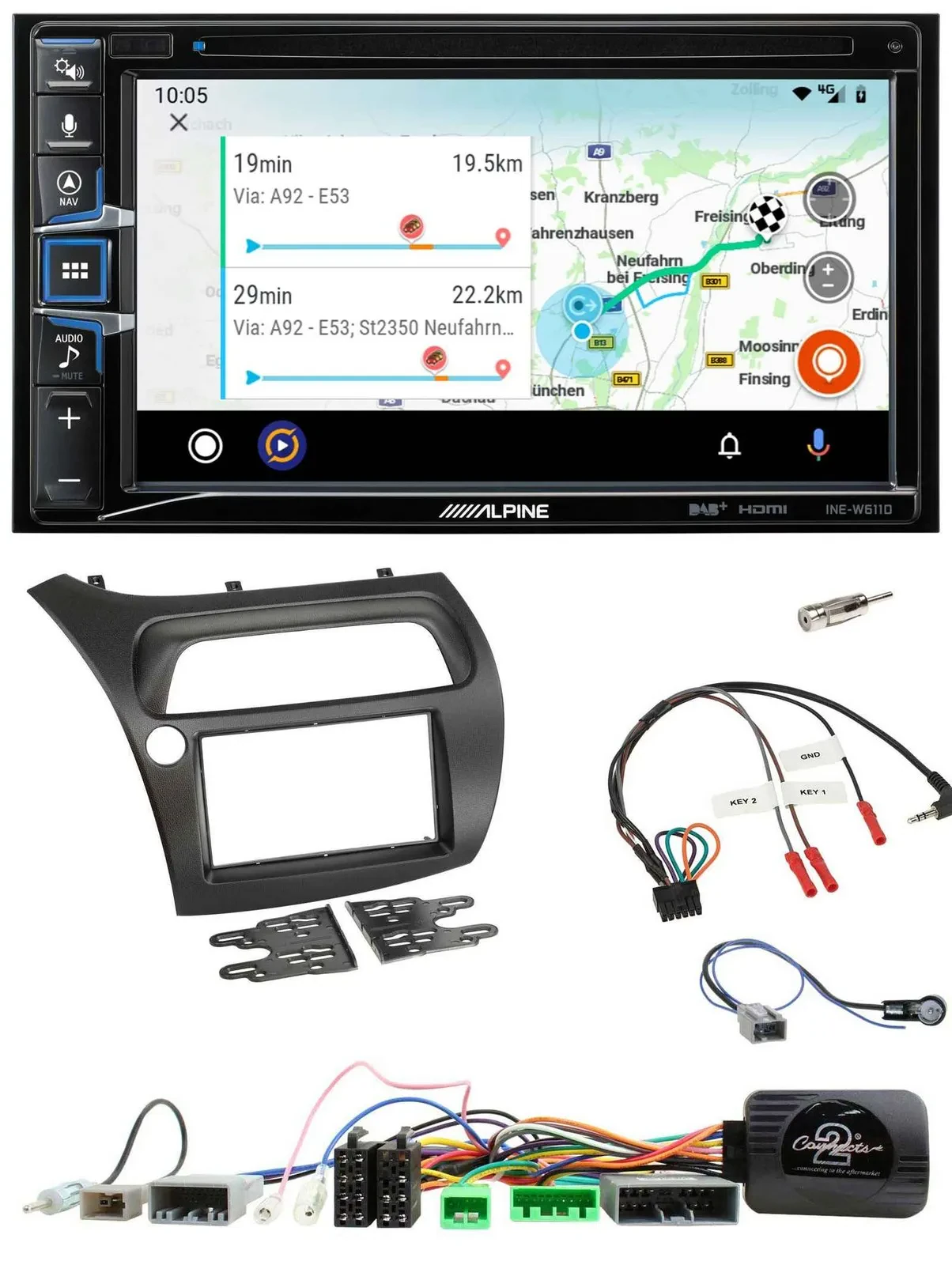 Alpine Bluetooth TMC USB DAB 2DIN Lenkrad Navigation für Honda Civic 2006-2012