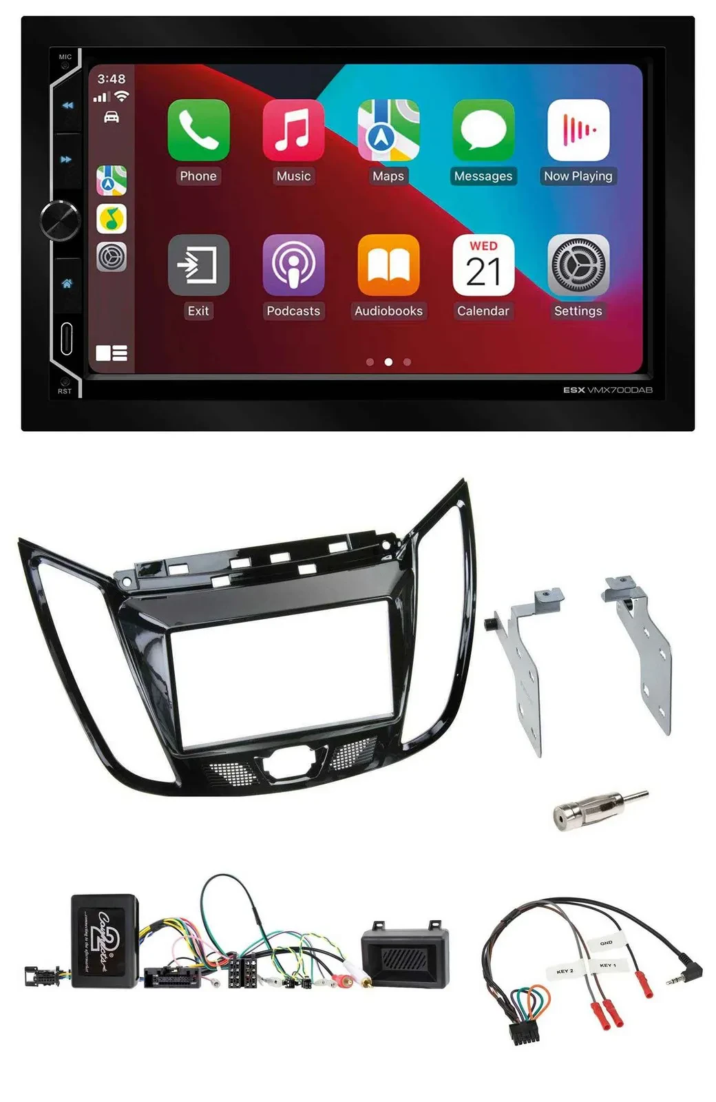 ESX 2DIN DAB USB Lenkrad Bluetooth Autoradio für Ford C-Max Kuga Klavierlack sch