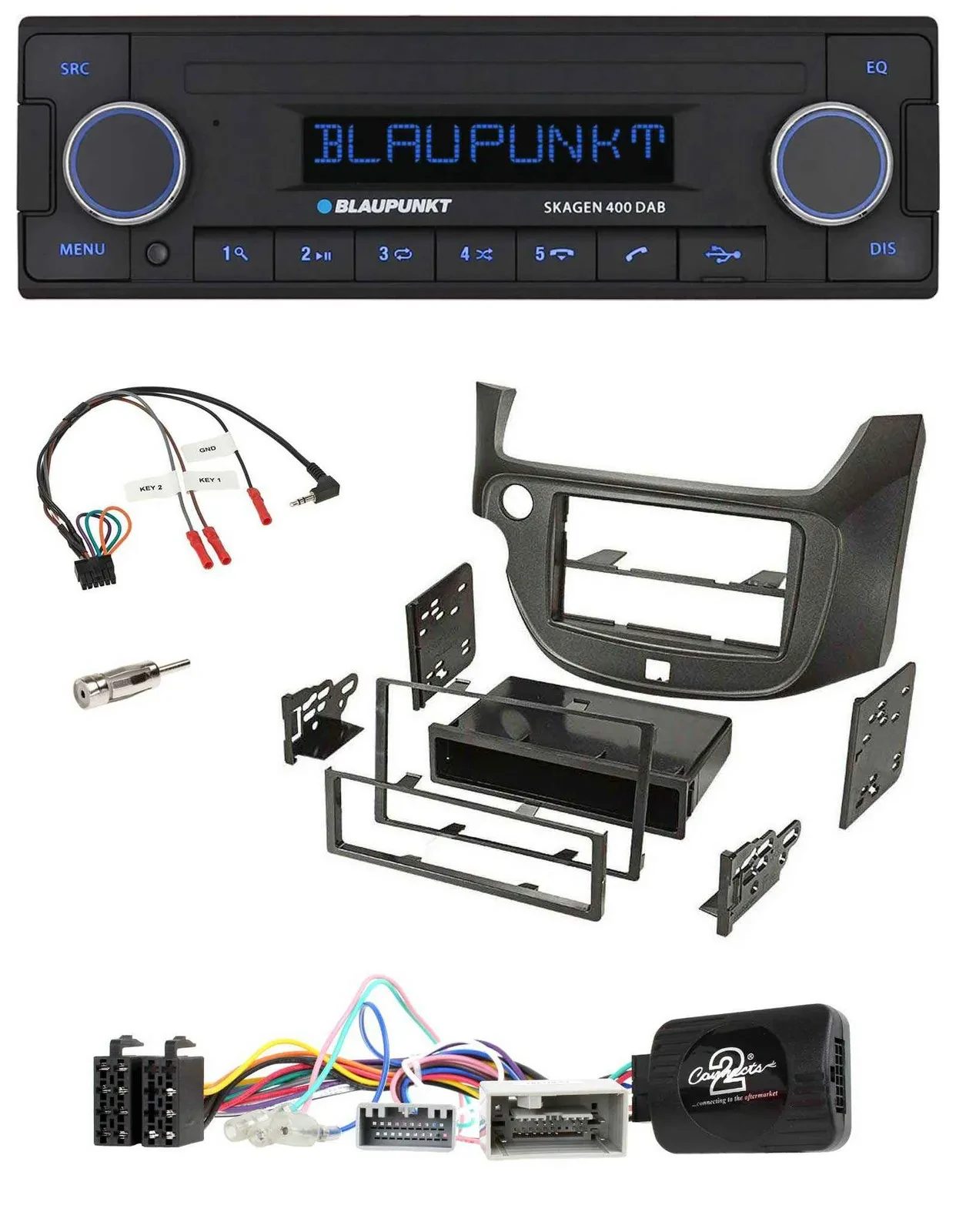 Blaupunkt DAB USB Bluetooth Lenkrad Autoradio für Honda Jazz ab 2014 dunkelgrau