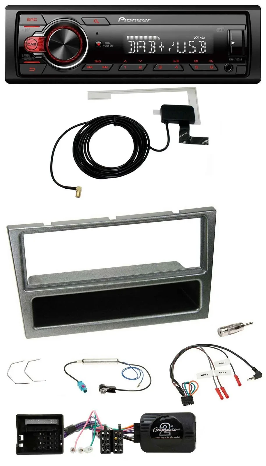 Pioneer 1DIN MP3 DAB USB Lenkrad Autoradio für Opel Corsa C 04-06 aluminium