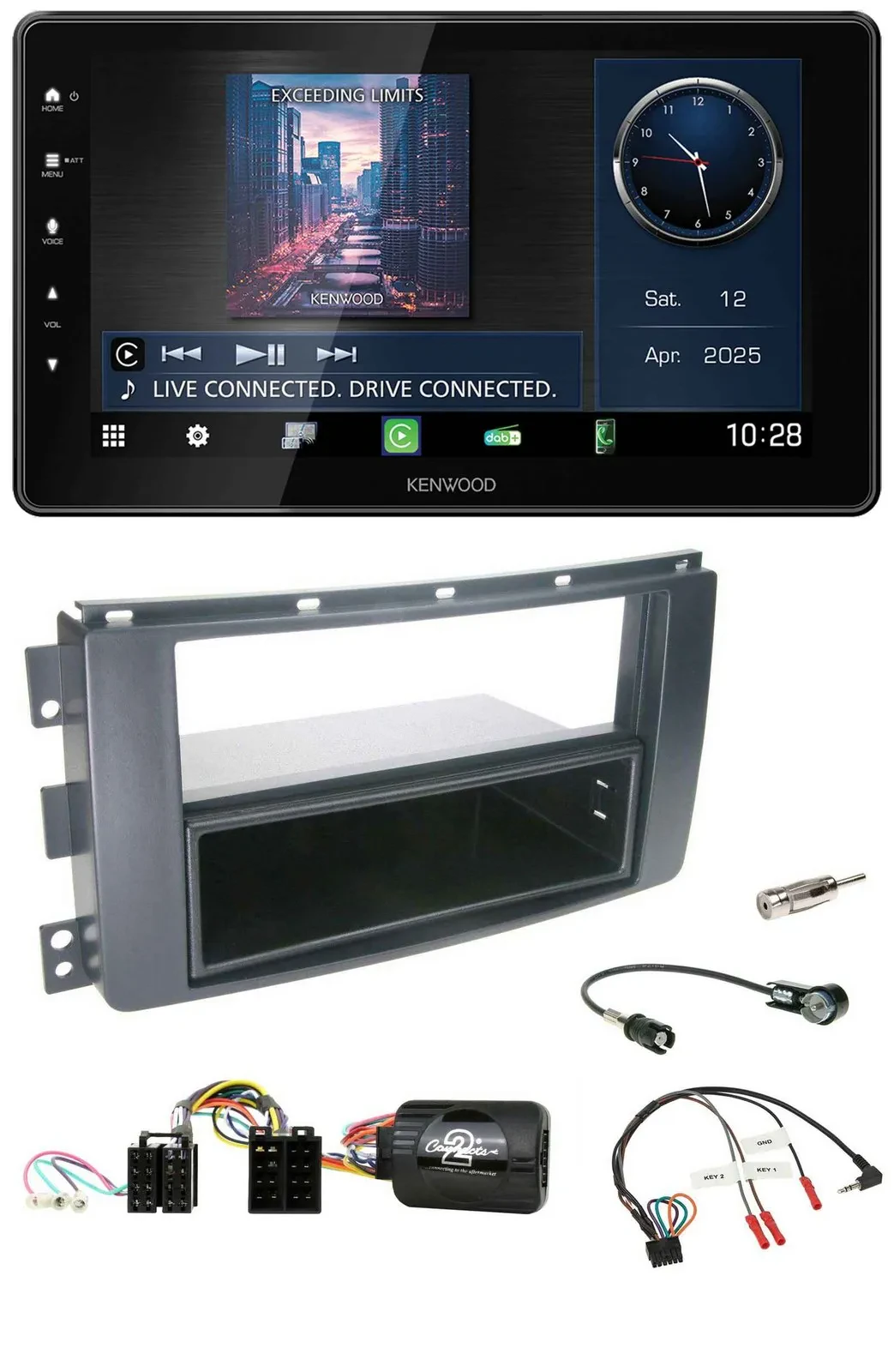 Kenwood Lenkrad Bluetooth USB DAB Autoradio für Smart ForFour 2004-2006 schwarz
